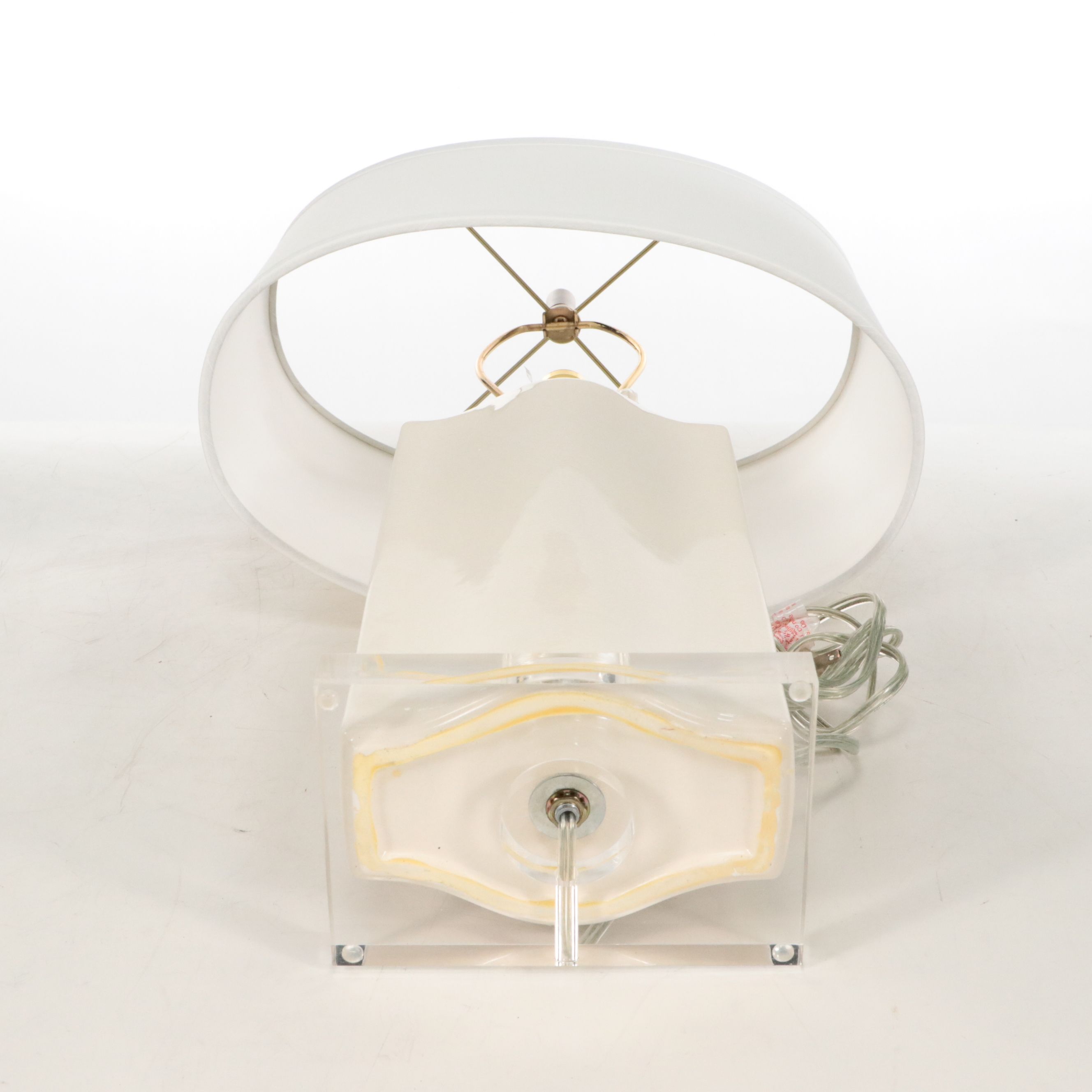 Contemporary Chinese Ceramic Table Lamp on Acrylic Base with Fabric Shade