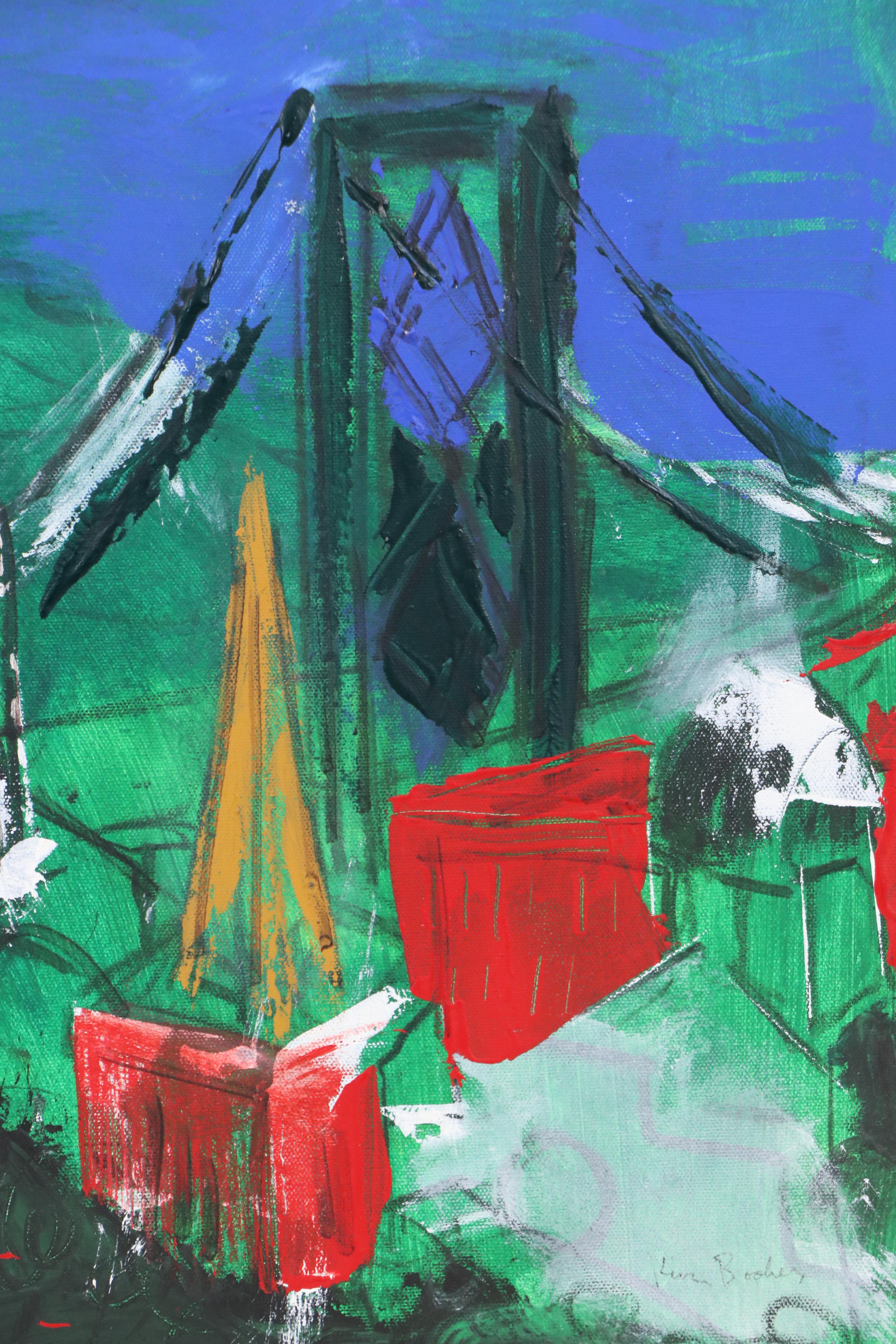 Kevin Booher Abstract Cityscape Acrylic Painting, Late 20th to Early 21st C.