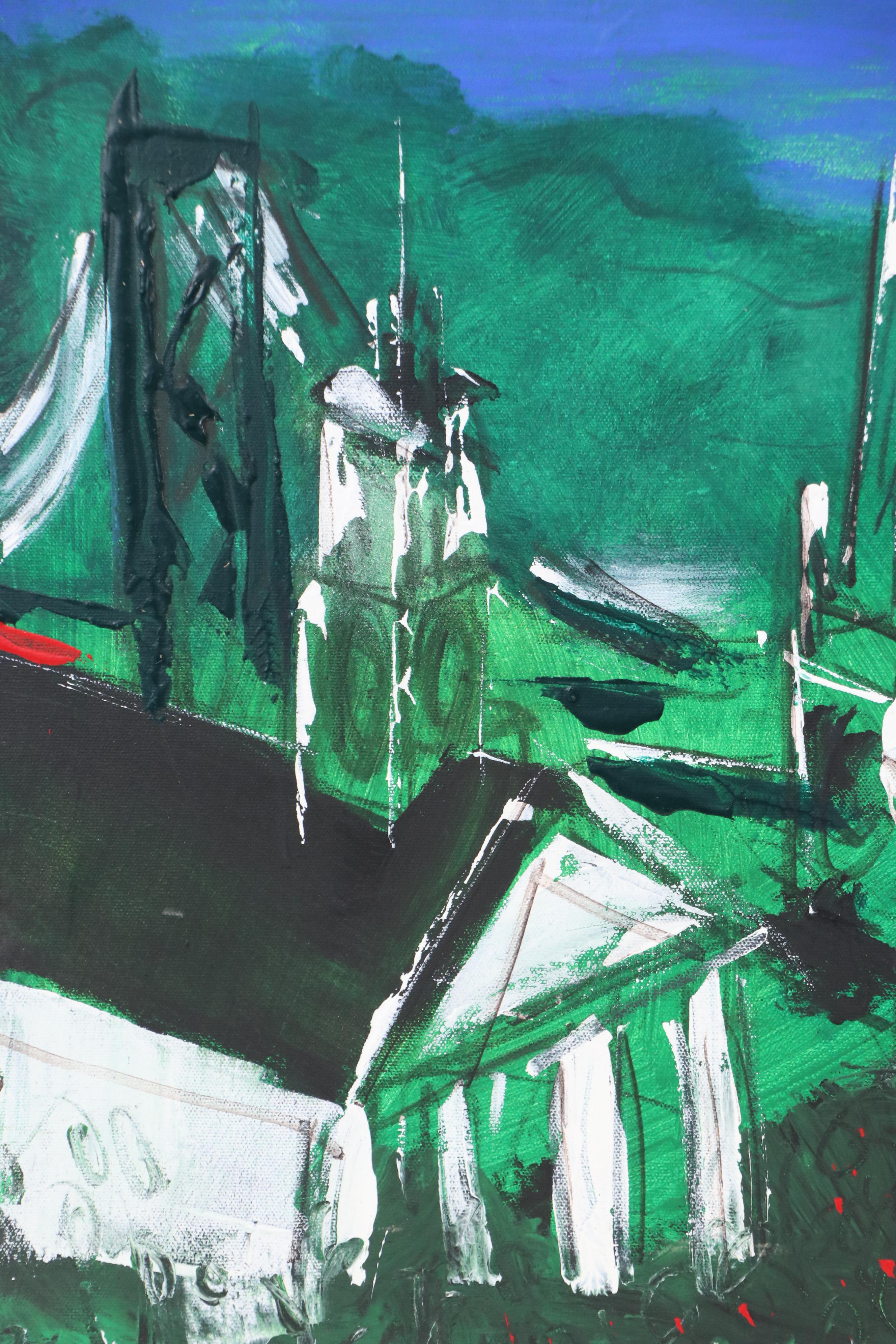 Kevin Booher Abstract Cityscape Acrylic Painting, Late 20th to Early 21st C.