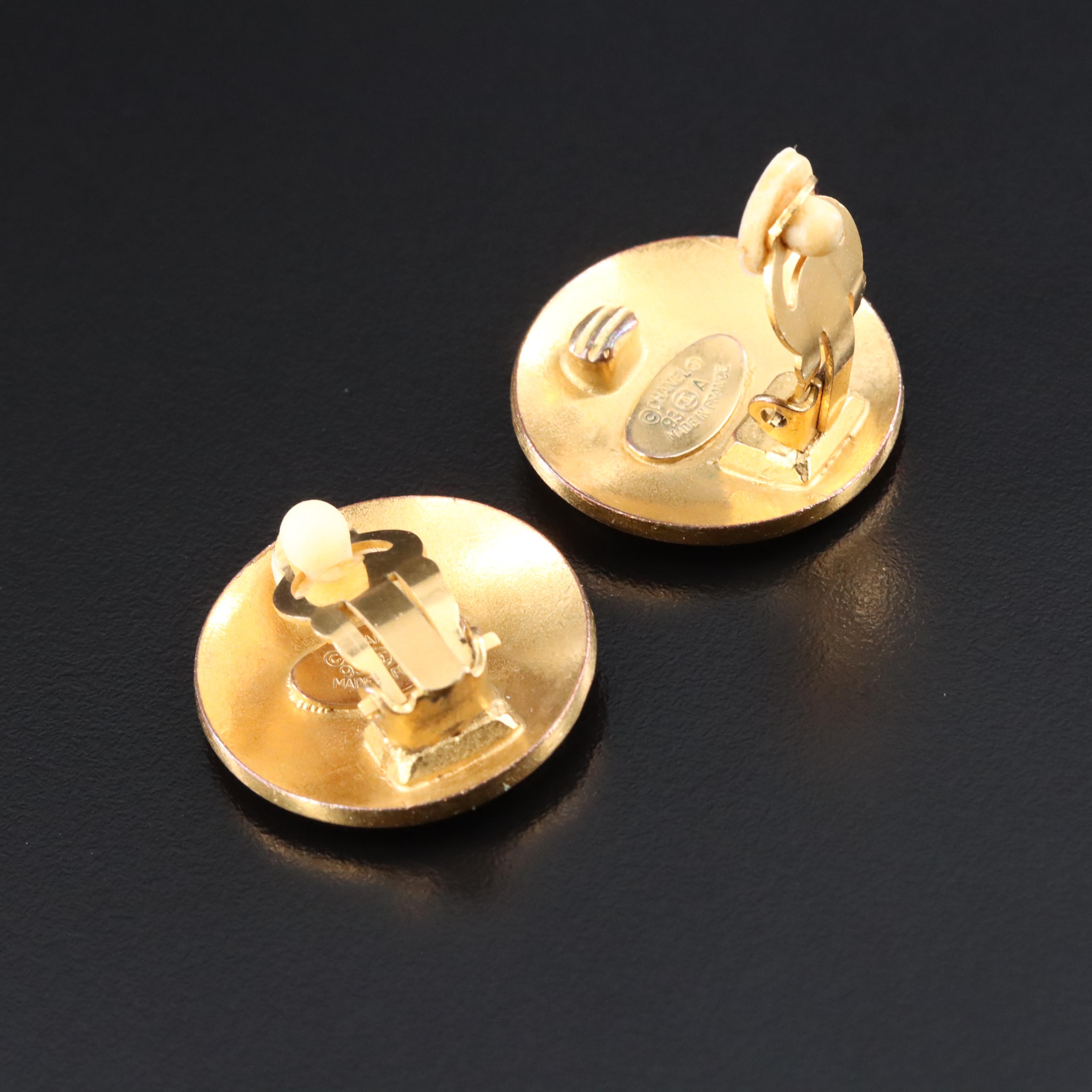 Chanel CC Black Enamel Clip Earrings