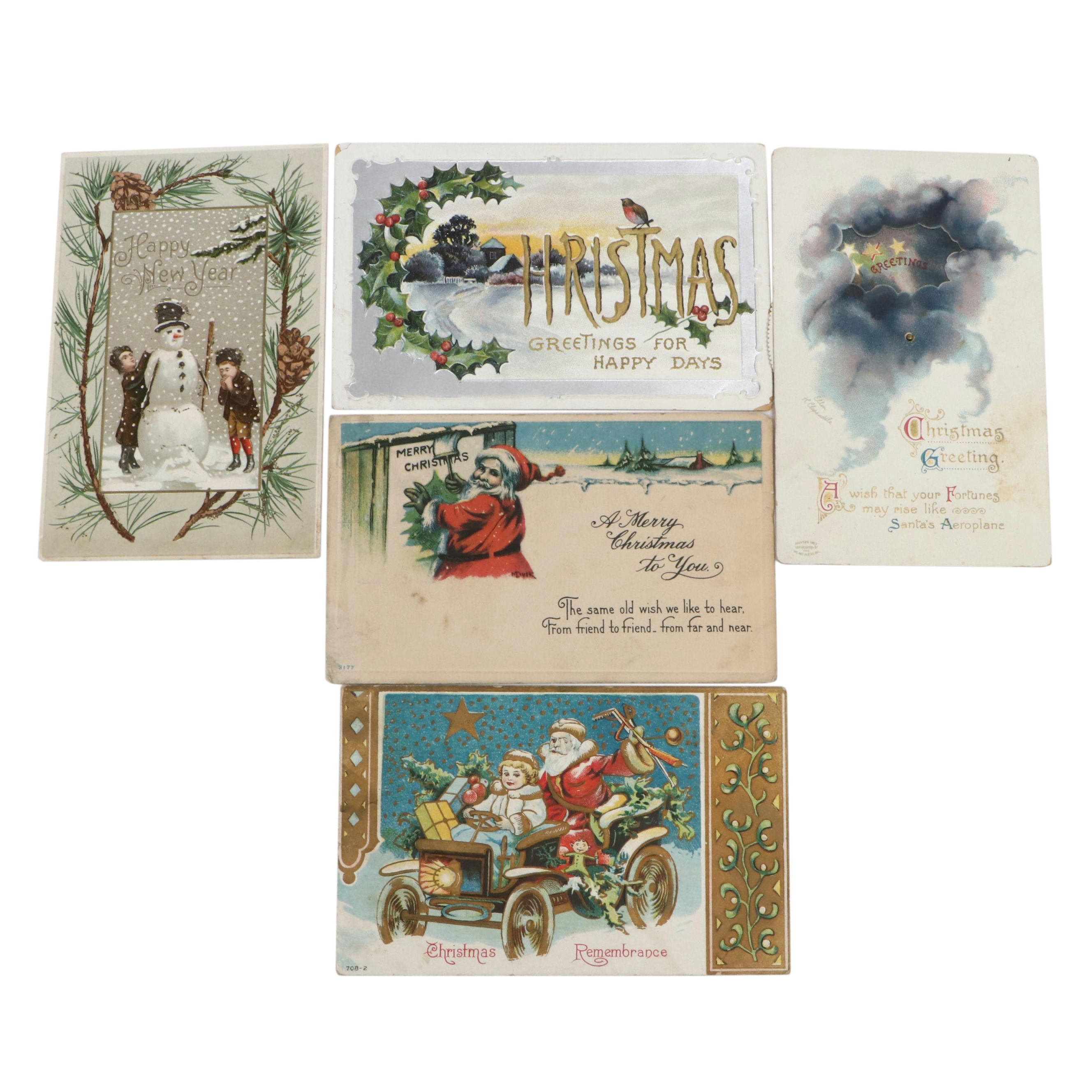 Santa Claus, Snowman and Other Christmas Postcards, Early 20th Century