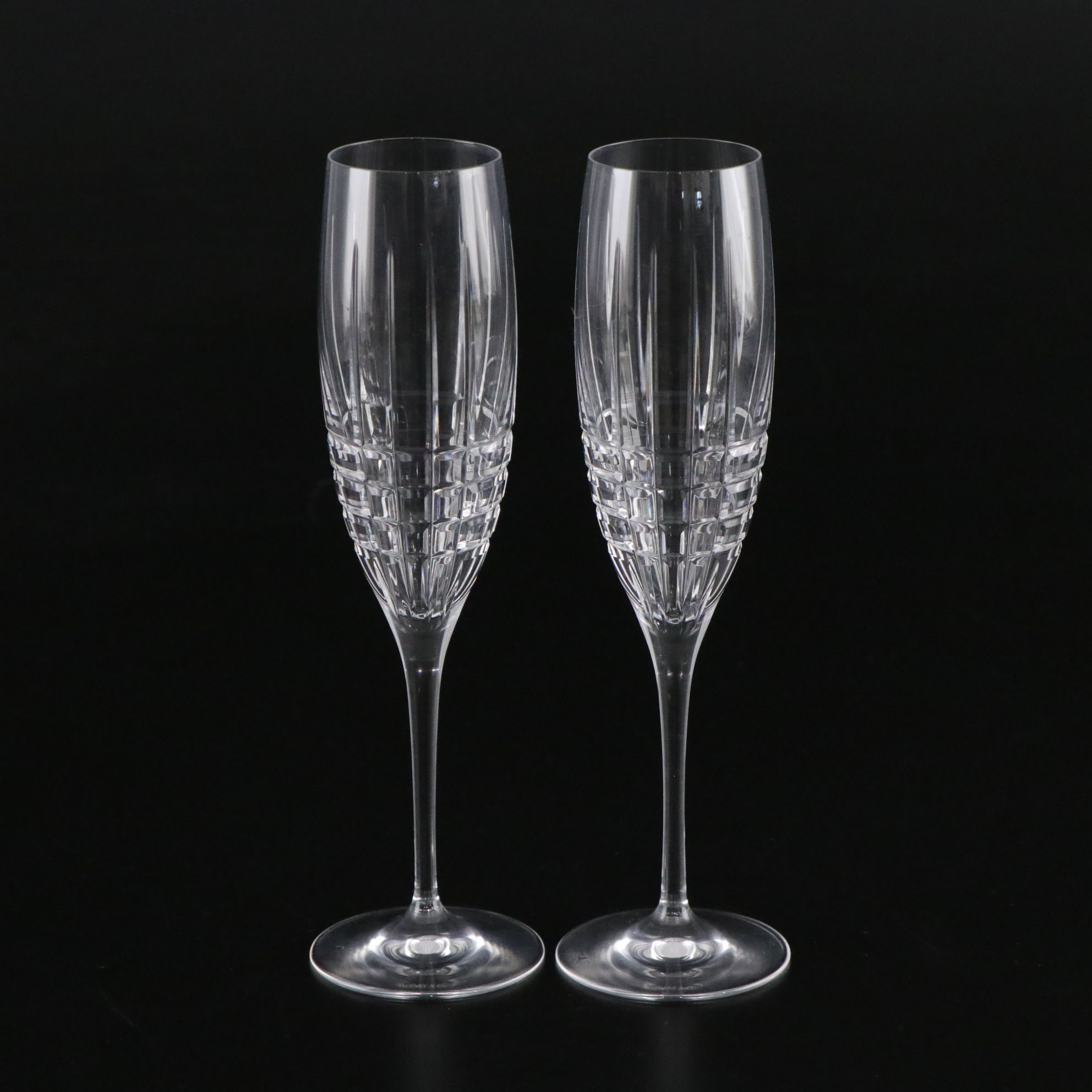Tiffany & Co. "Plaid" Crystal Fluted Champagne Glasses