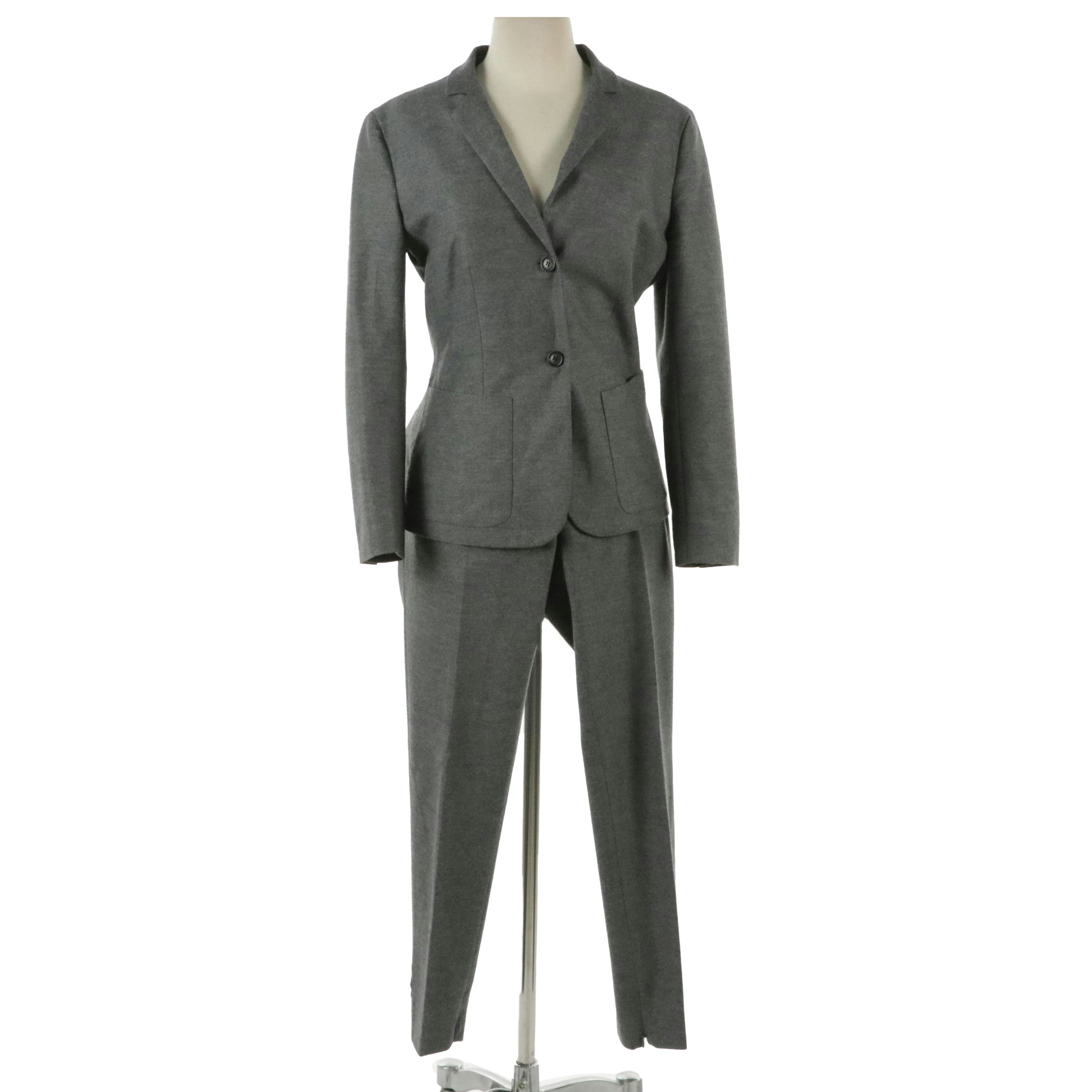 Prada Grey Wool Two-Button Suit Jacket and Flat-Front Trousers Pants
