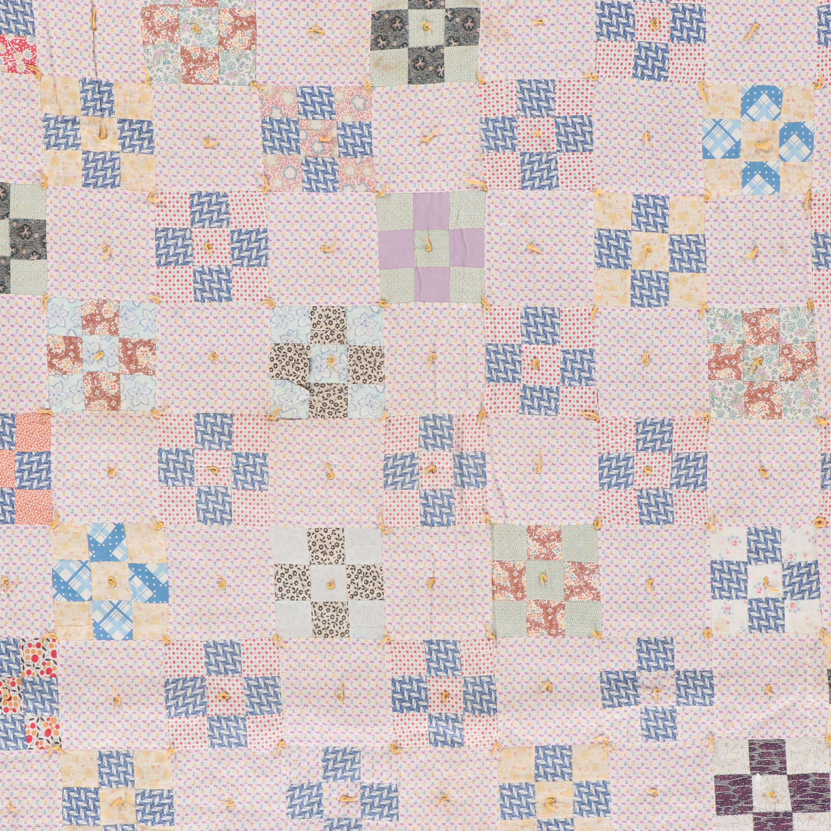 "Disappearing Nine-Patch" Handcrafted Quilt