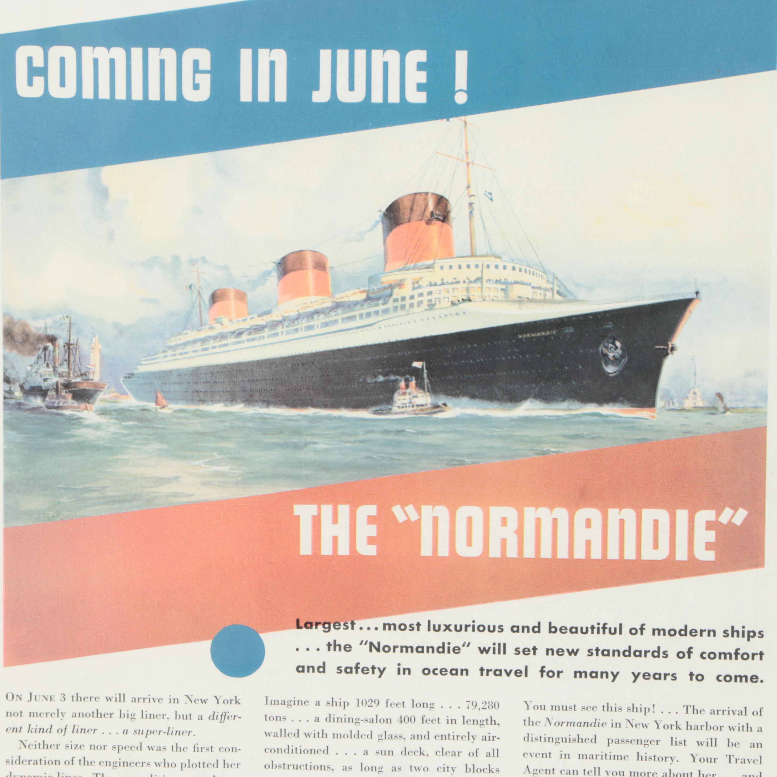 SS Normandie Advertisement, Banner and Medal, Early-20Th Century