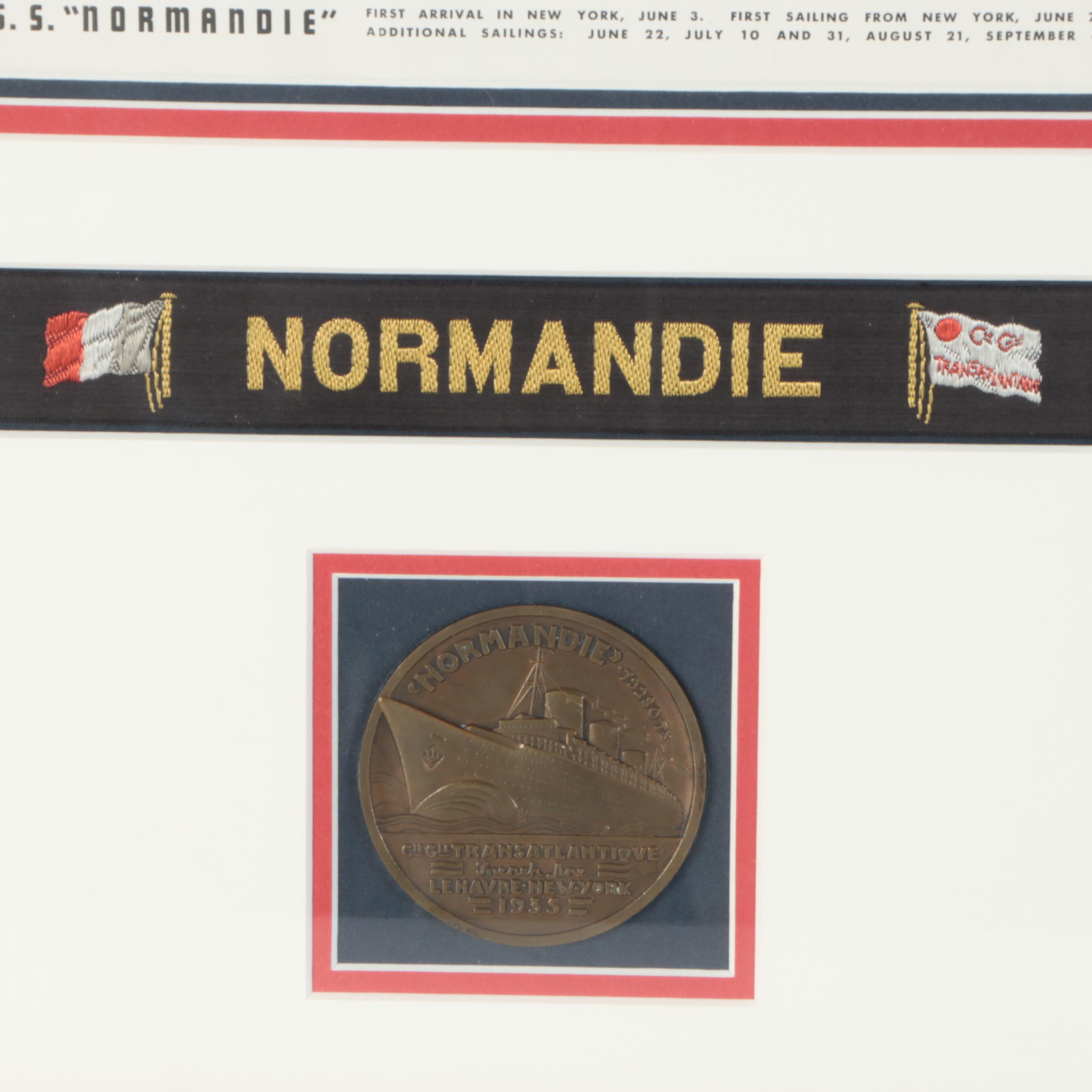 SS Normandie Advertisement, Banner and Medal, Early-20Th Century