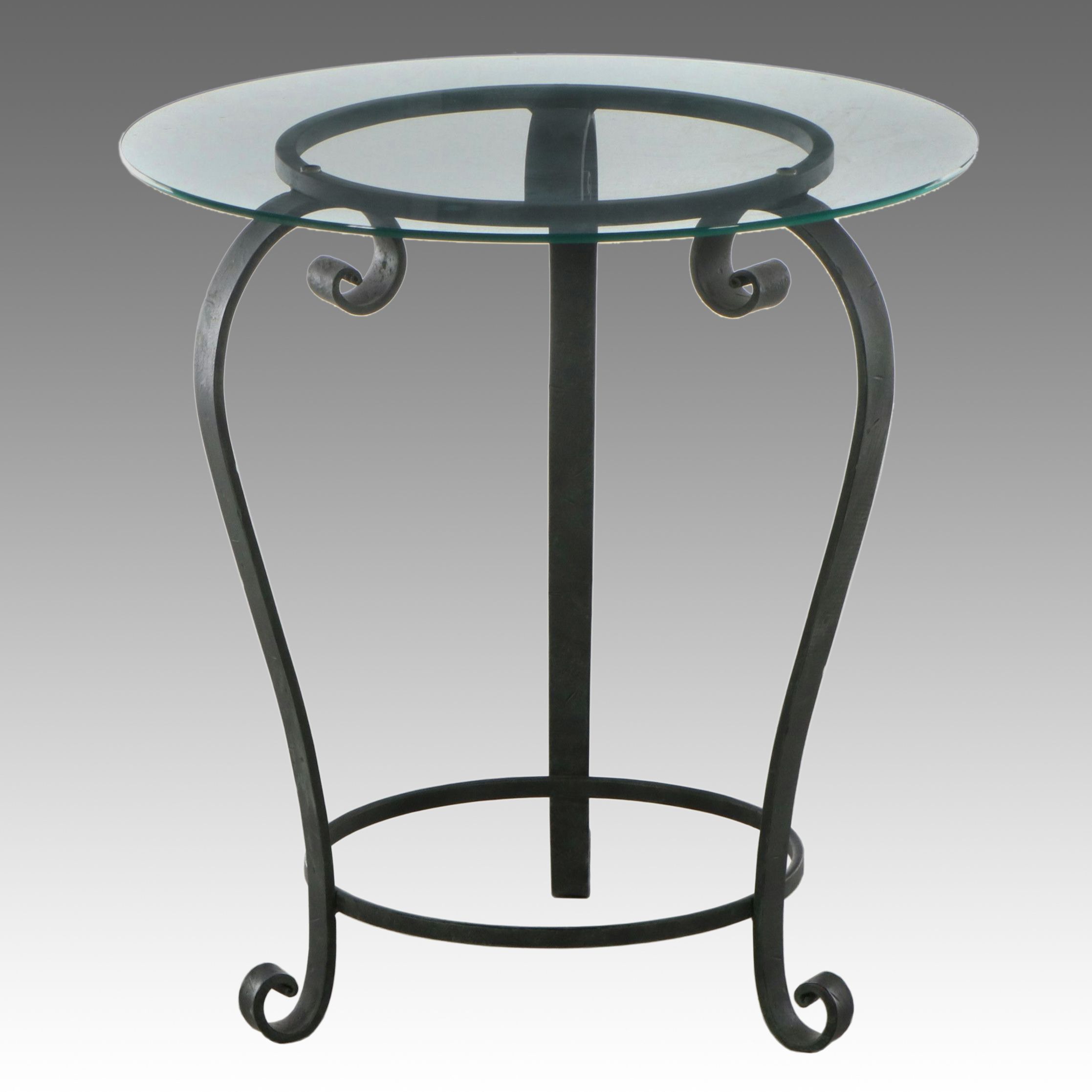 Glass Top Side Table with Scrolled Metal Base