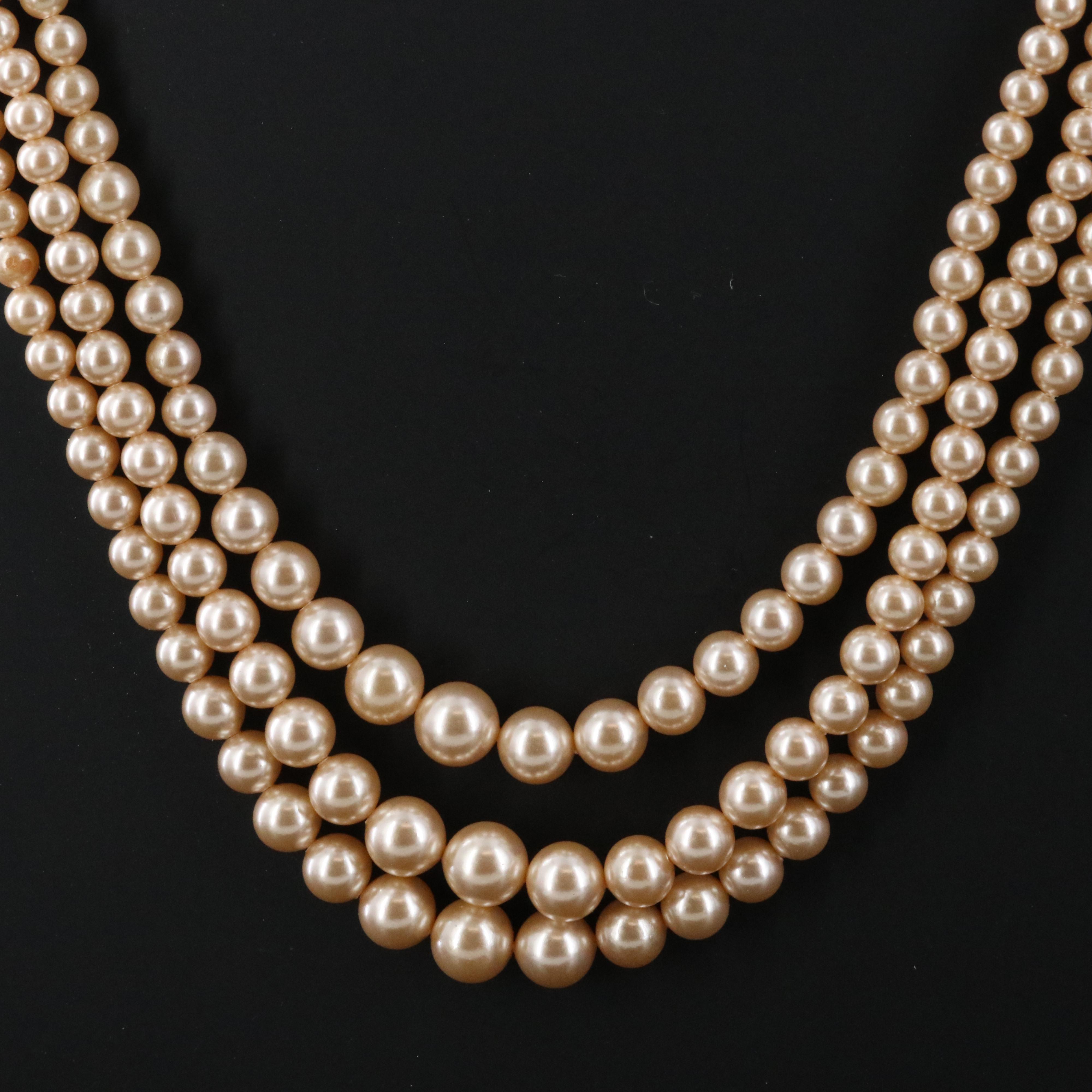 Lotus de Luxe Graduated Triple Strand Necklace with Rhinestone Clasp