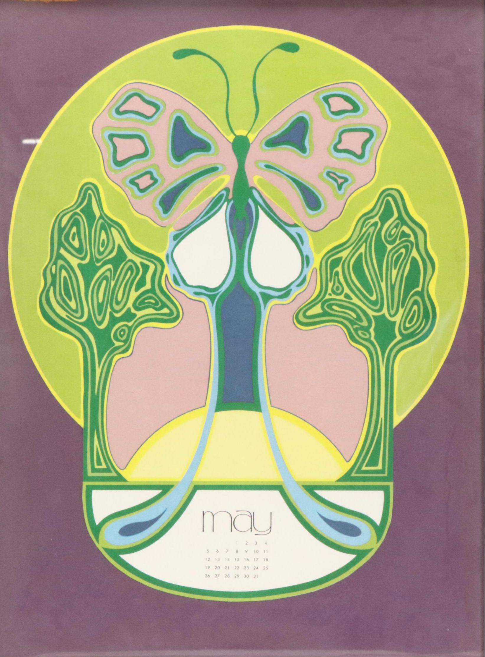 Arts and Crafts Style Offset Lithographic Calendar Print "May"