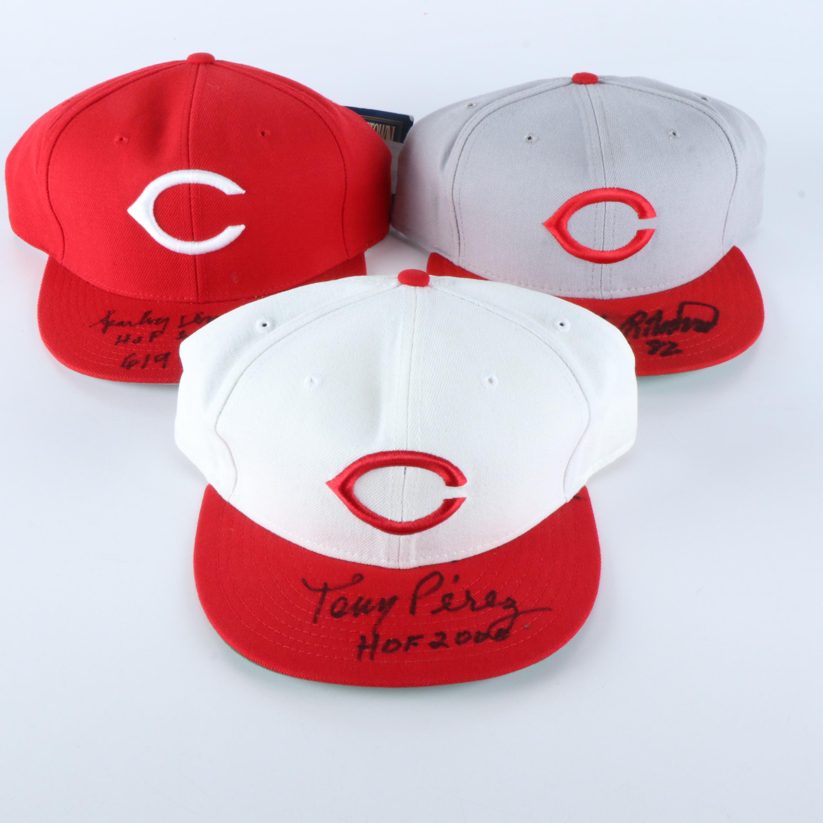 Tony Perez, Frank Robinson, and Sparky Anderson Signed Cincinnati Reds Hats, JSA