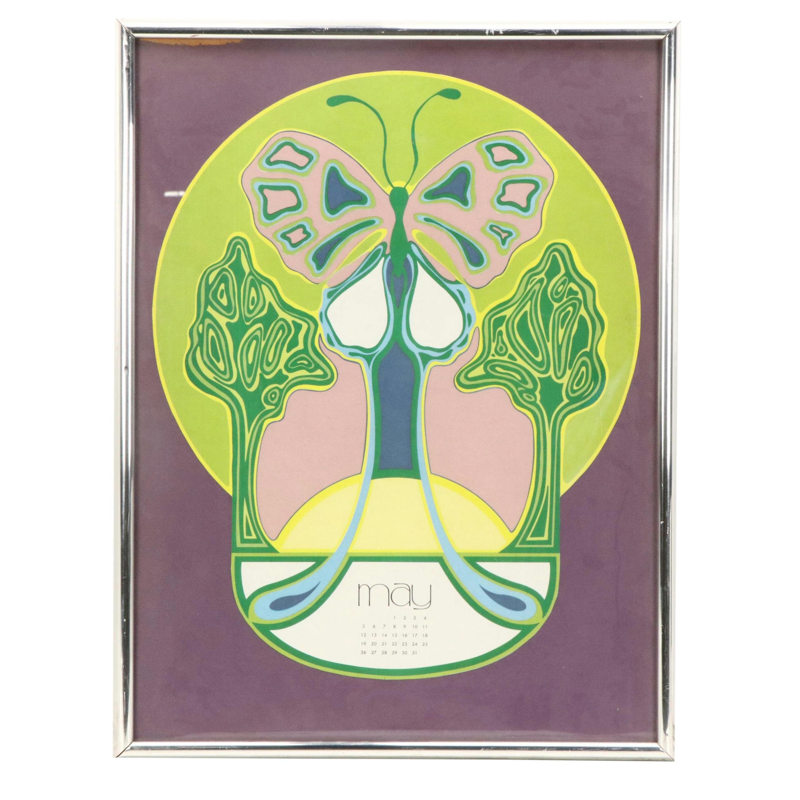 Arts and Crafts Style Offset Lithographic Calendar Print "May"