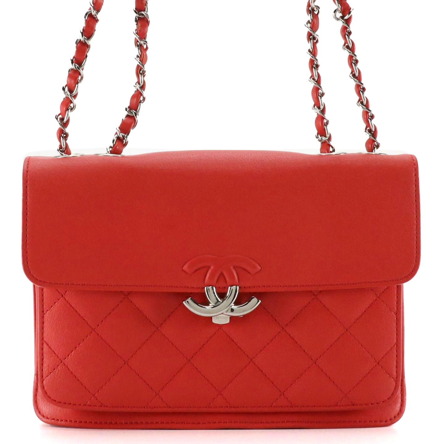 Chanel Chain Strap Flap Bag in Red Quilted Calfskin Leather