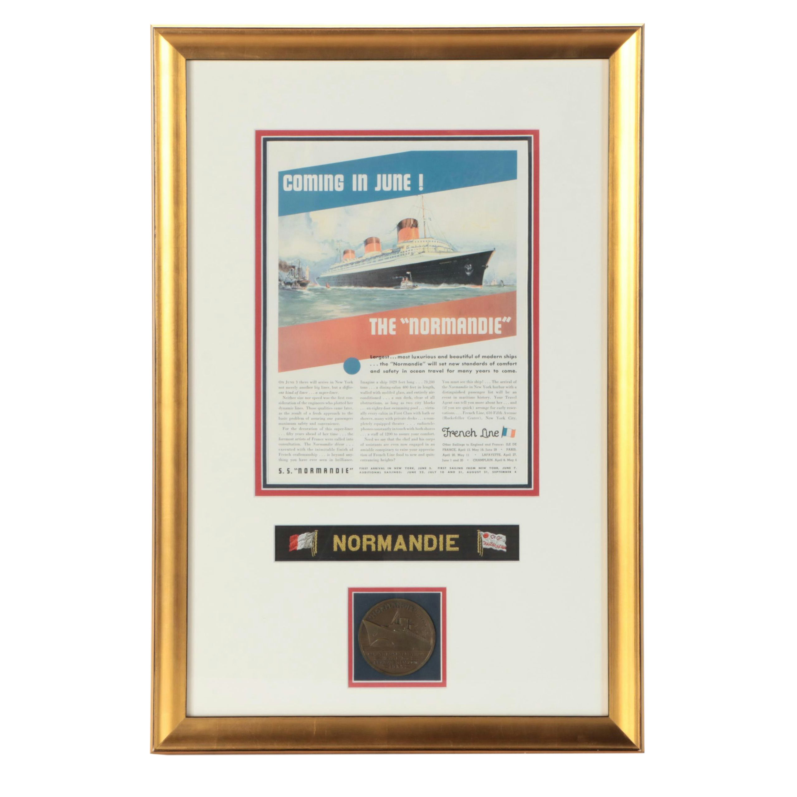 SS Normandie Advertisement, Banner and Medal, Early-20Th Century