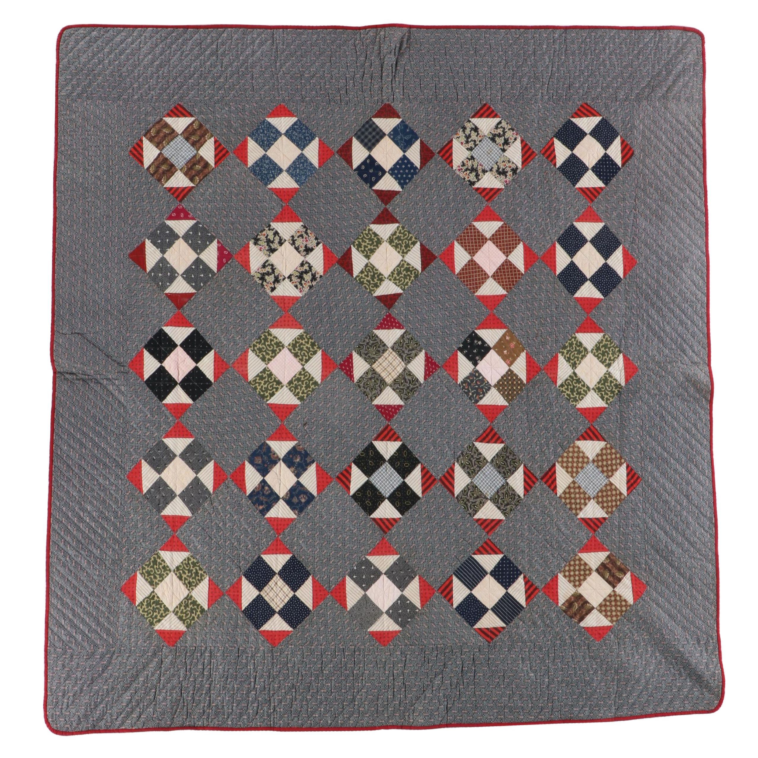 "Hourglass and Nine-Patch" Handcrafted Quilt