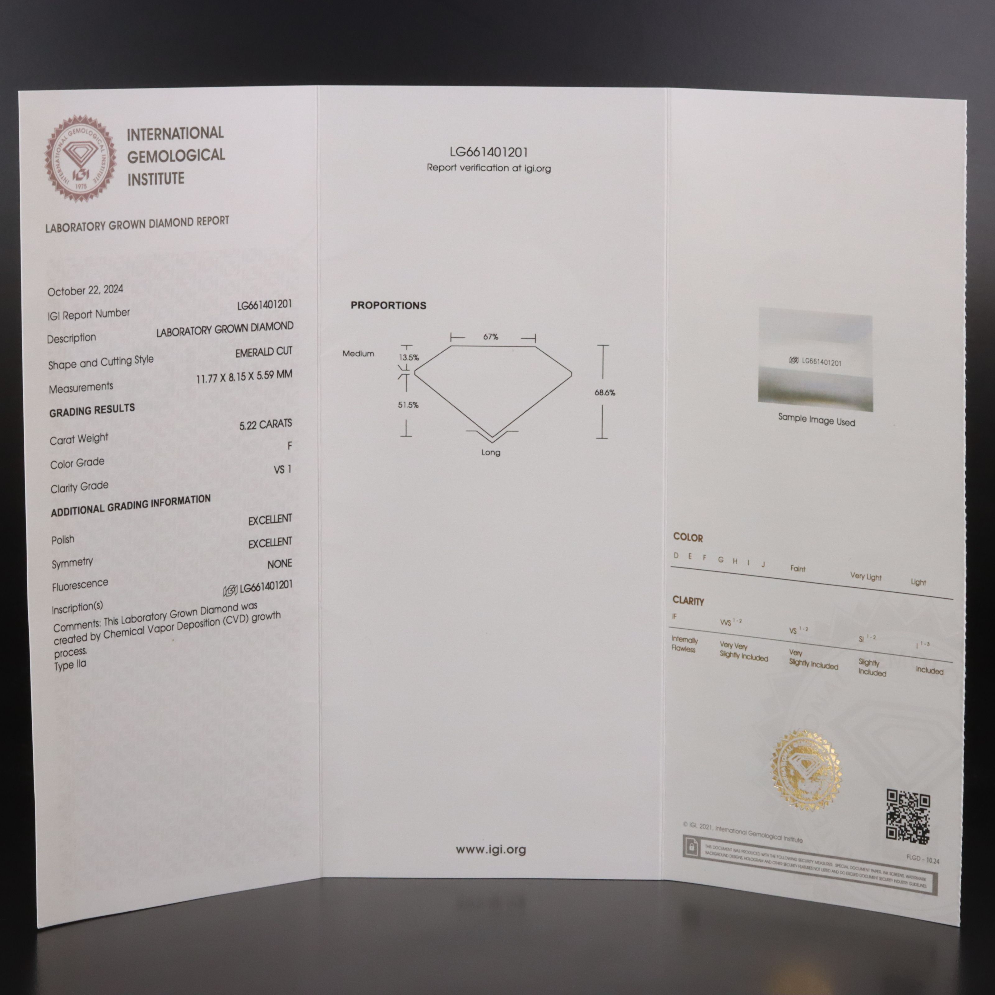 Platinum 6.22 CTW Lab Grown Diamond Ring with IGI Report