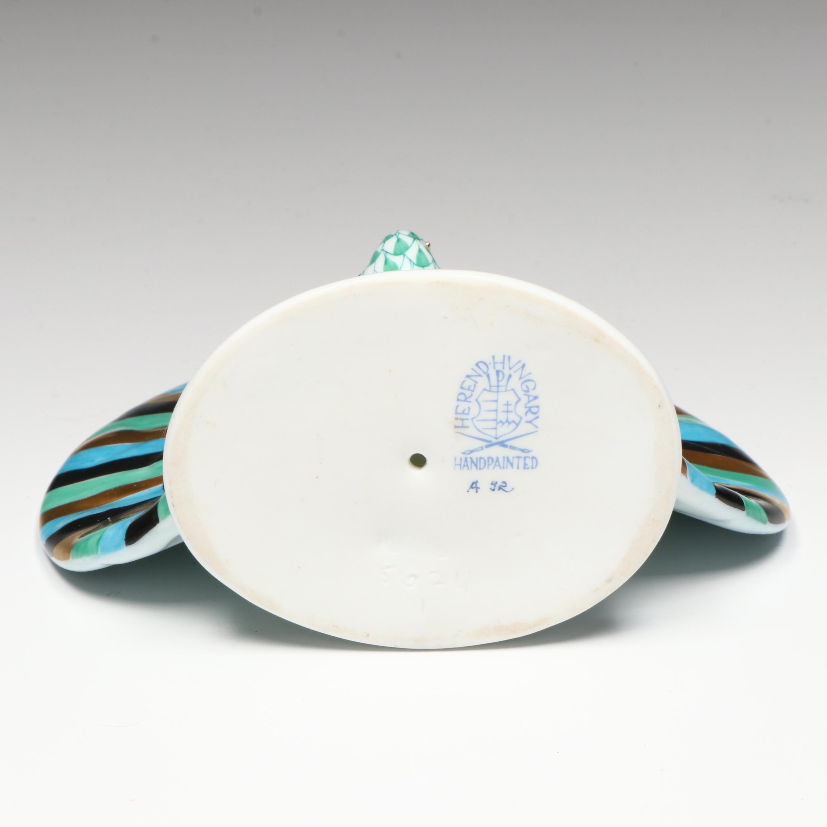 Herend Green Fishnet with Gold "Peacock" Porcelain Figurine