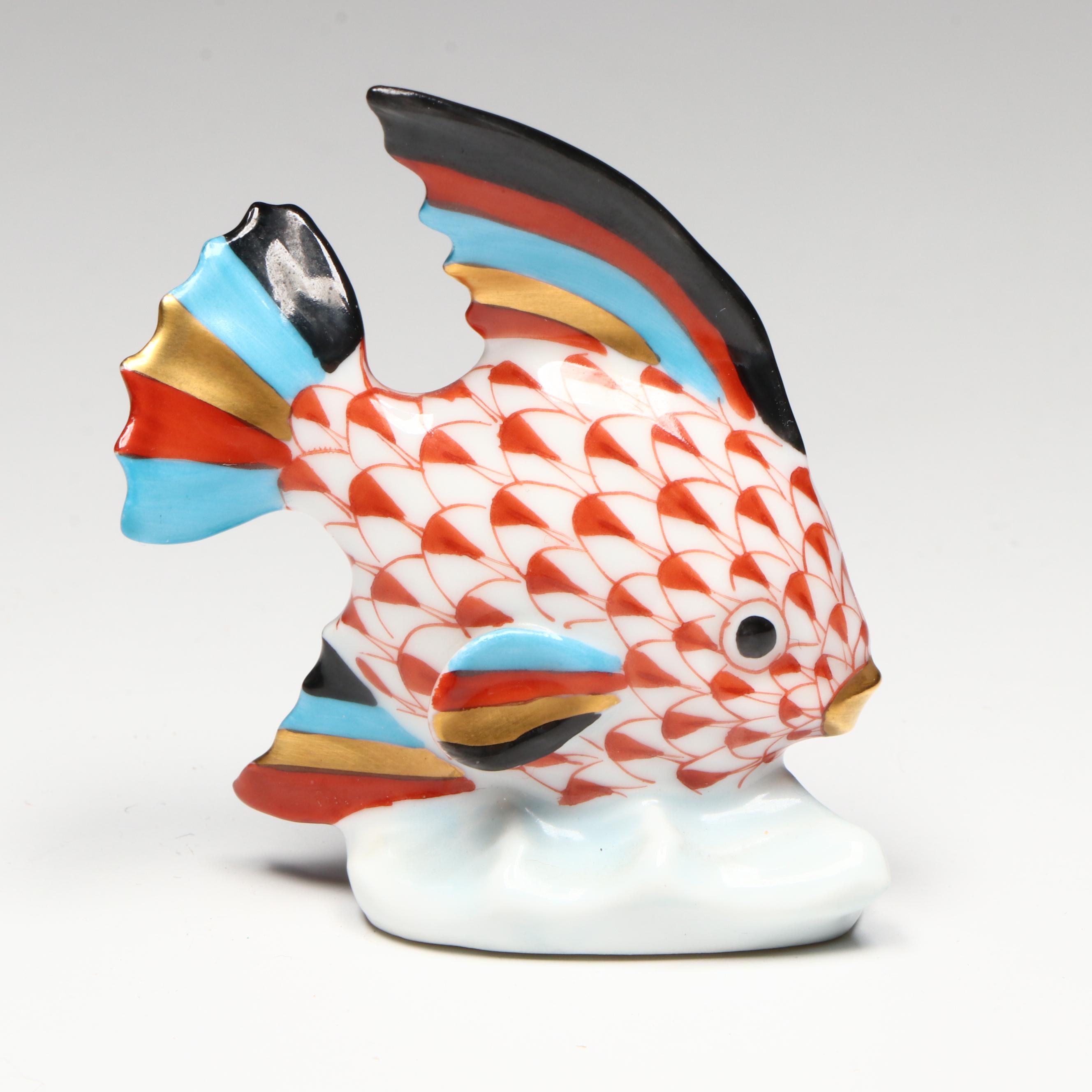 Herend Rust Fishnet with Gold "Angel Fish" Porcelain Figurine