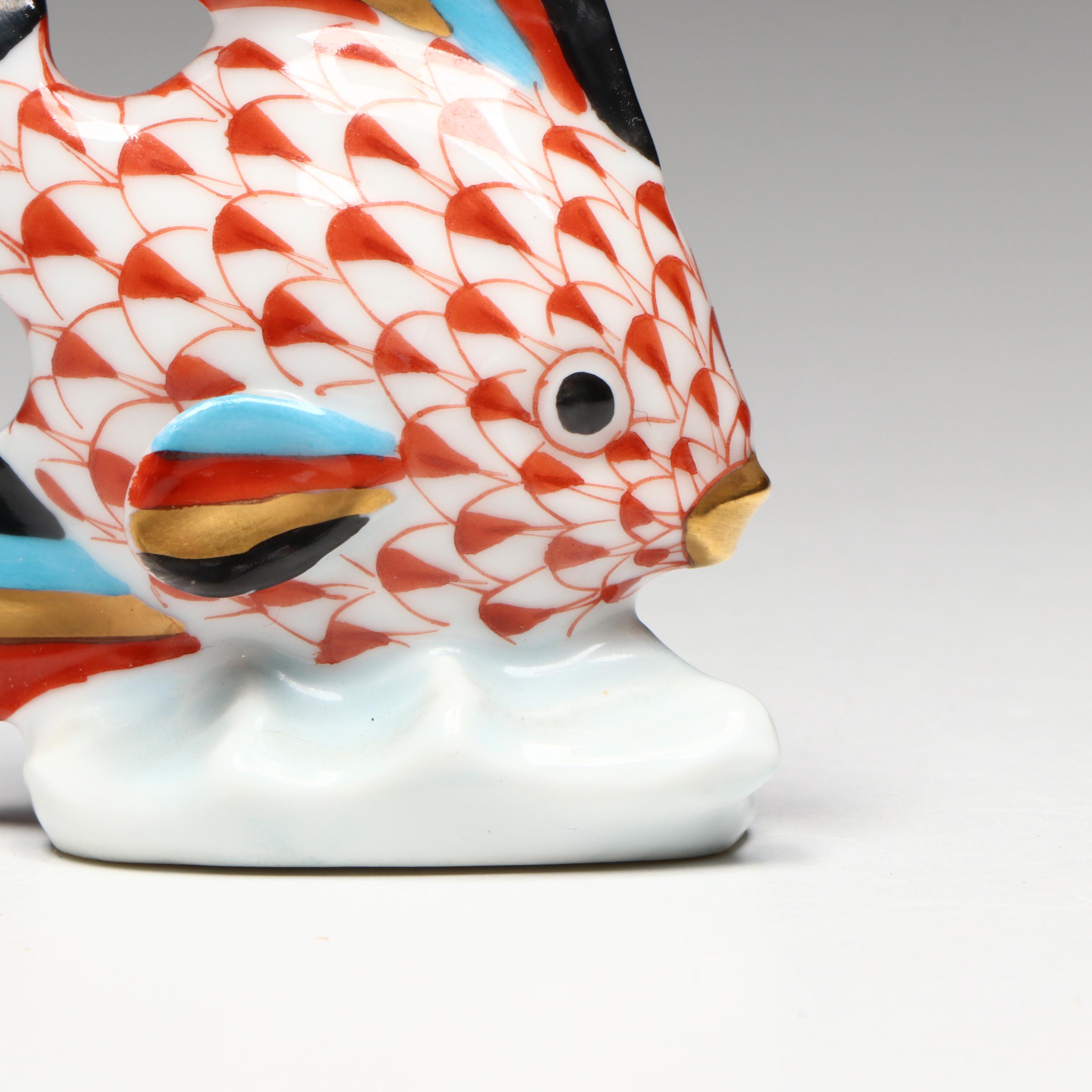 Herend Rust Fishnet with Gold "Angel Fish" Porcelain Figurine