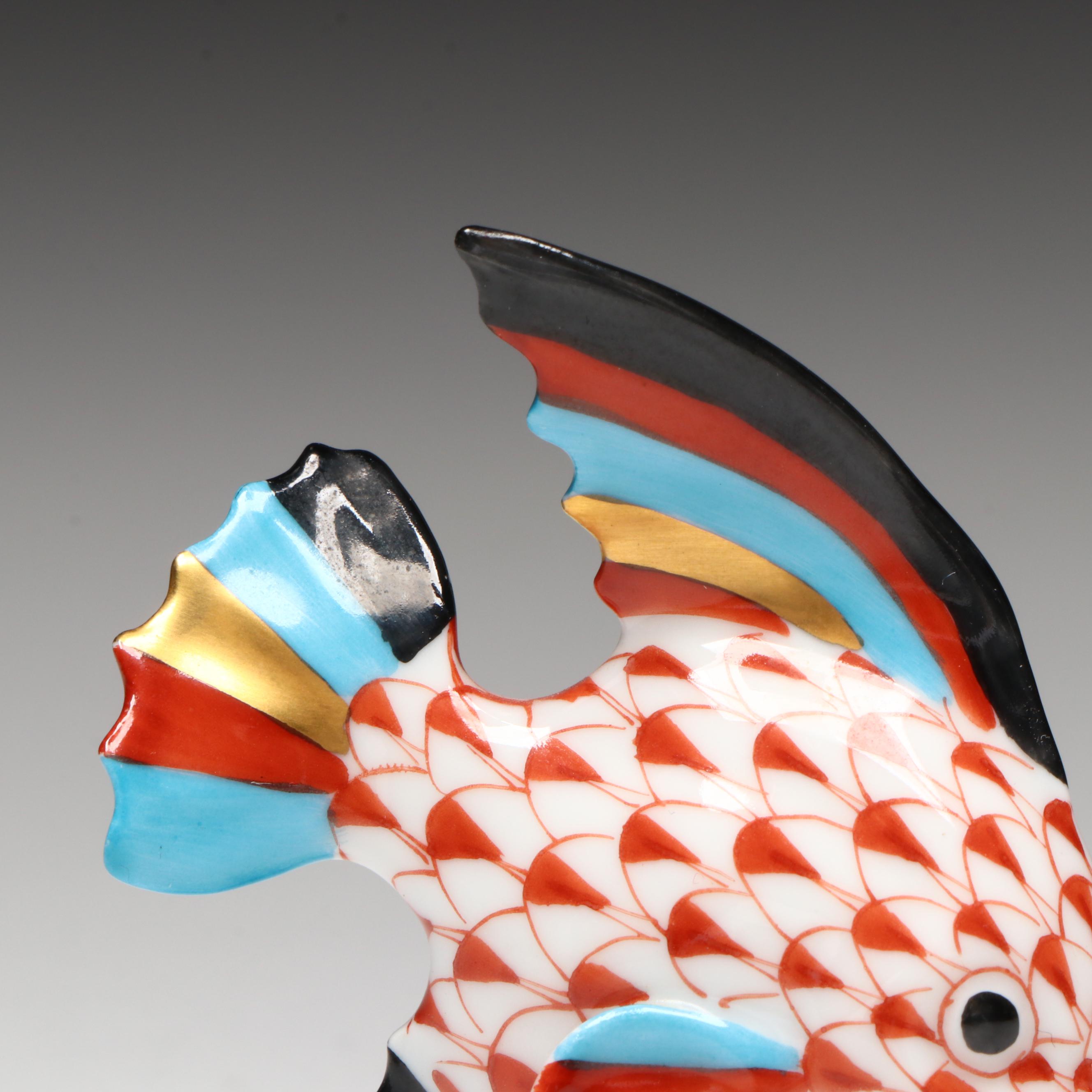 Herend Rust Fishnet with Gold "Angel Fish" Porcelain Figurine