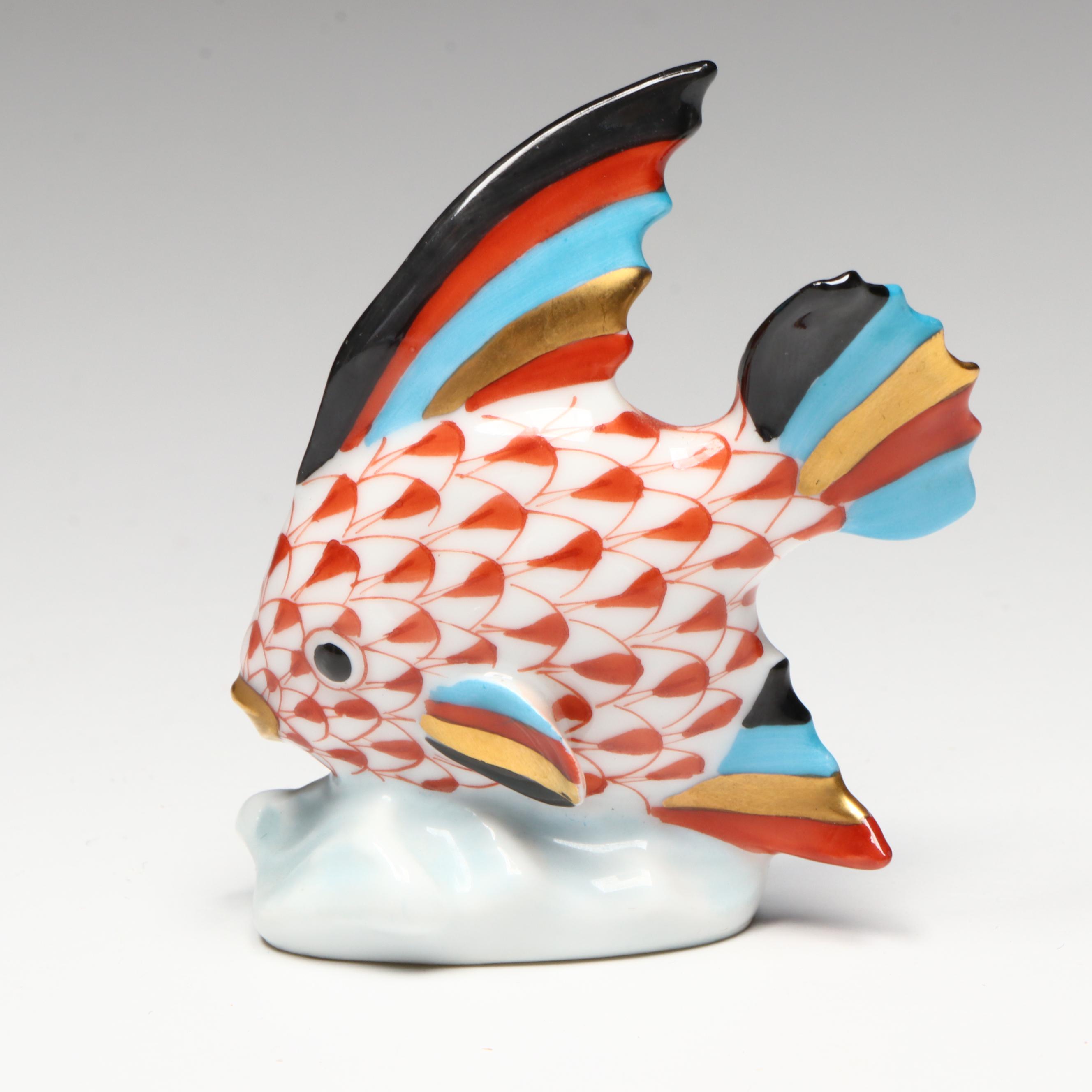 Herend Rust Fishnet with Gold "Angel Fish" Porcelain Figurine