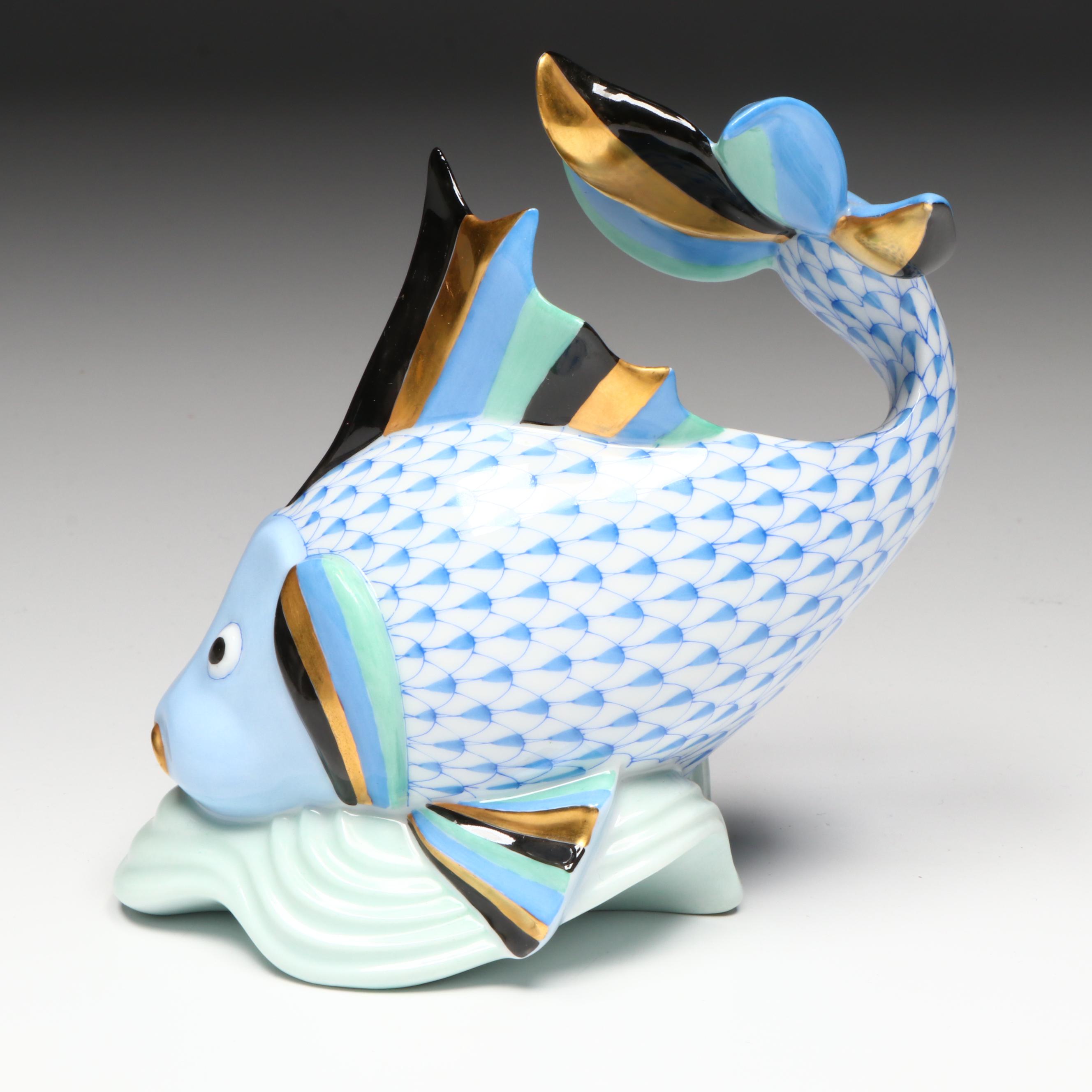 Herend Blush Fishnet with Gold "Koi Fish" Porcelain Figurine
