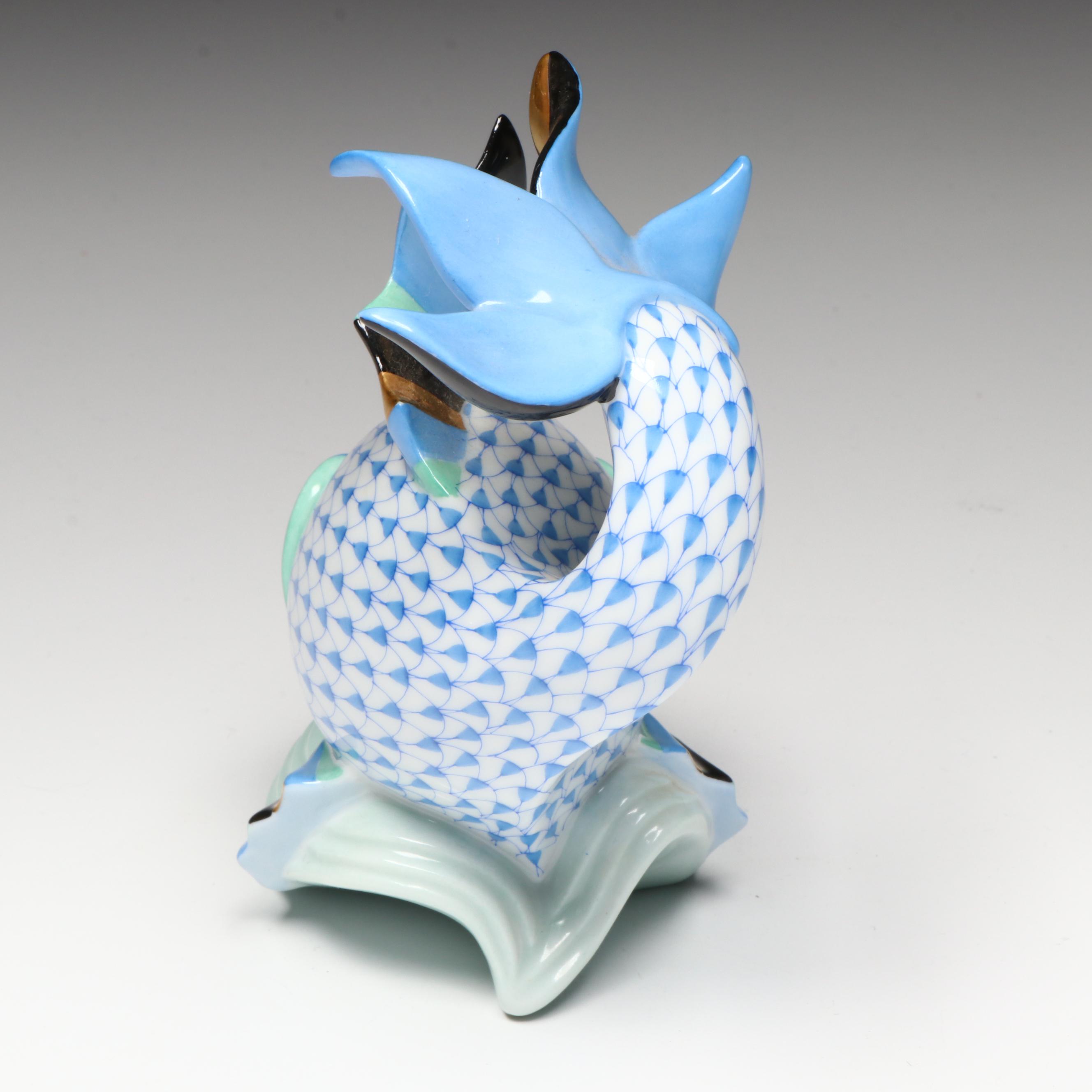 Herend Blush Fishnet with Gold "Koi Fish" Porcelain Figurine