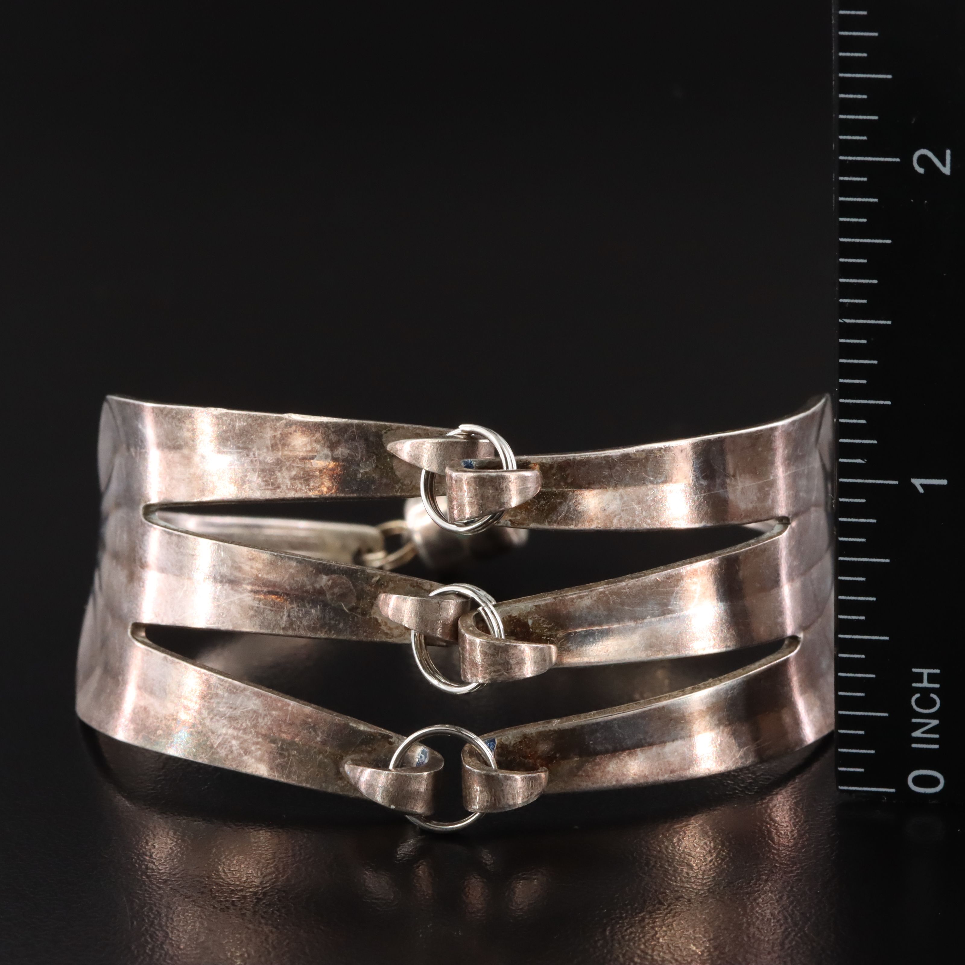 Fork Bracelet, Amethyst Pendant and Cat's Eye Glass Earrings