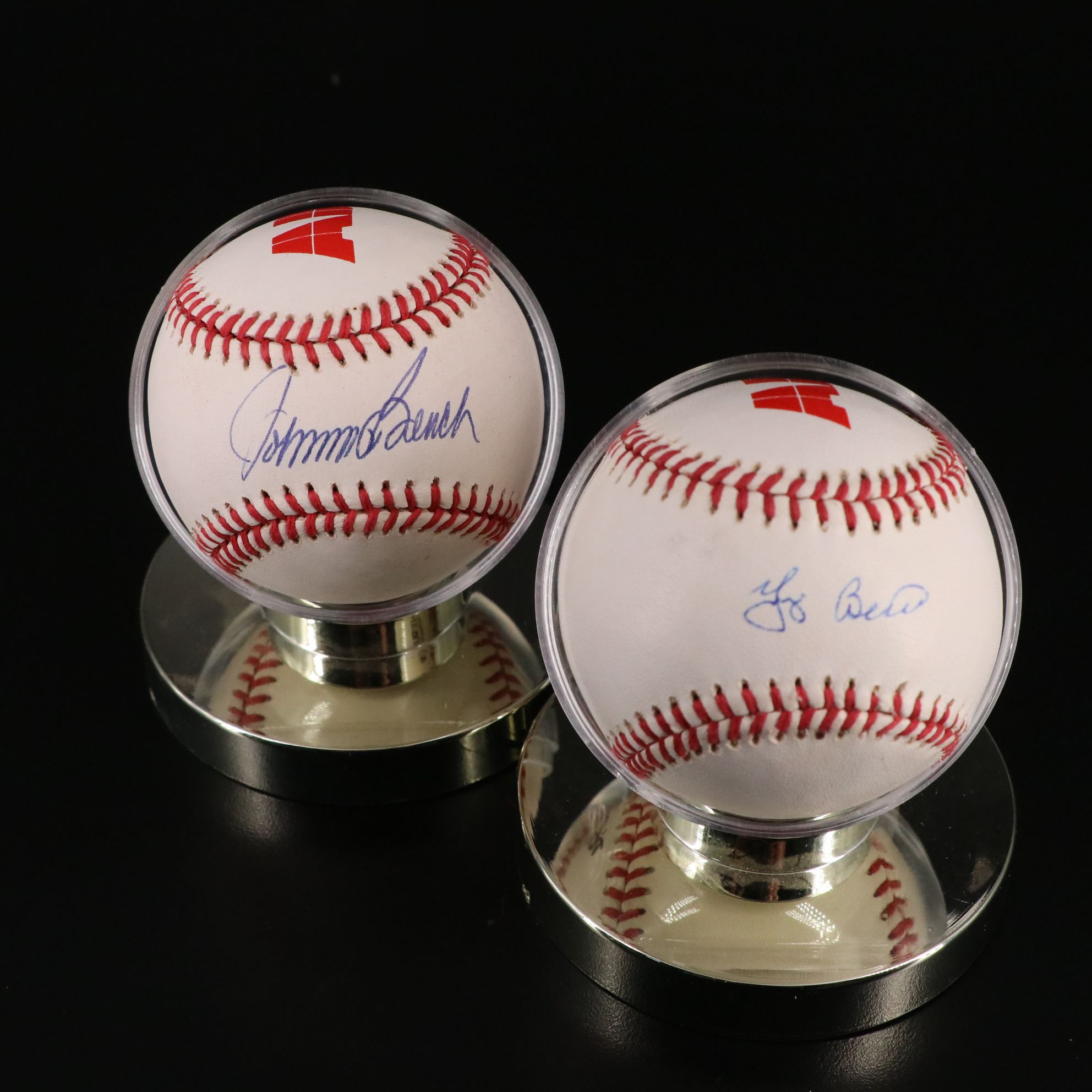 Johnny Bench and Yogi Berra Signed Rawlings Baseballs with Displays, JSA