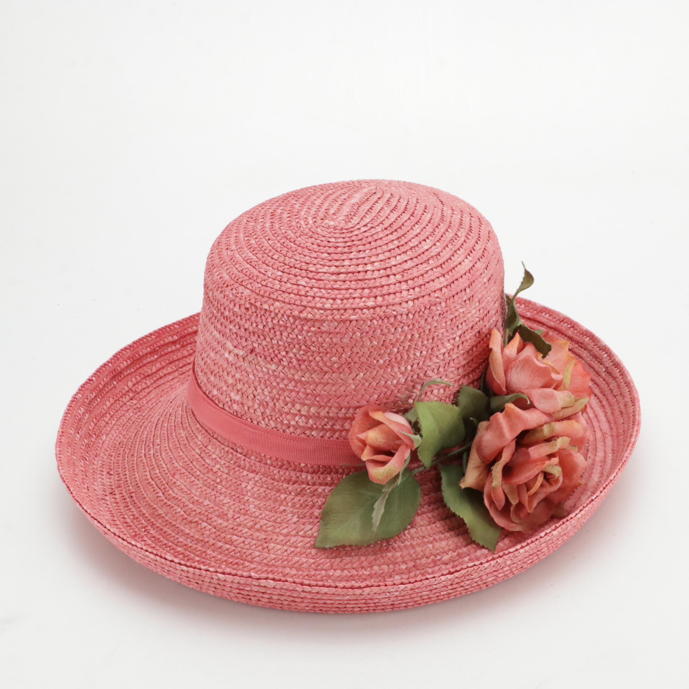 Betmar Pink Straw Rolled Brim Sunhat, Luciano Berni Felted Wool & Other Brim Hat