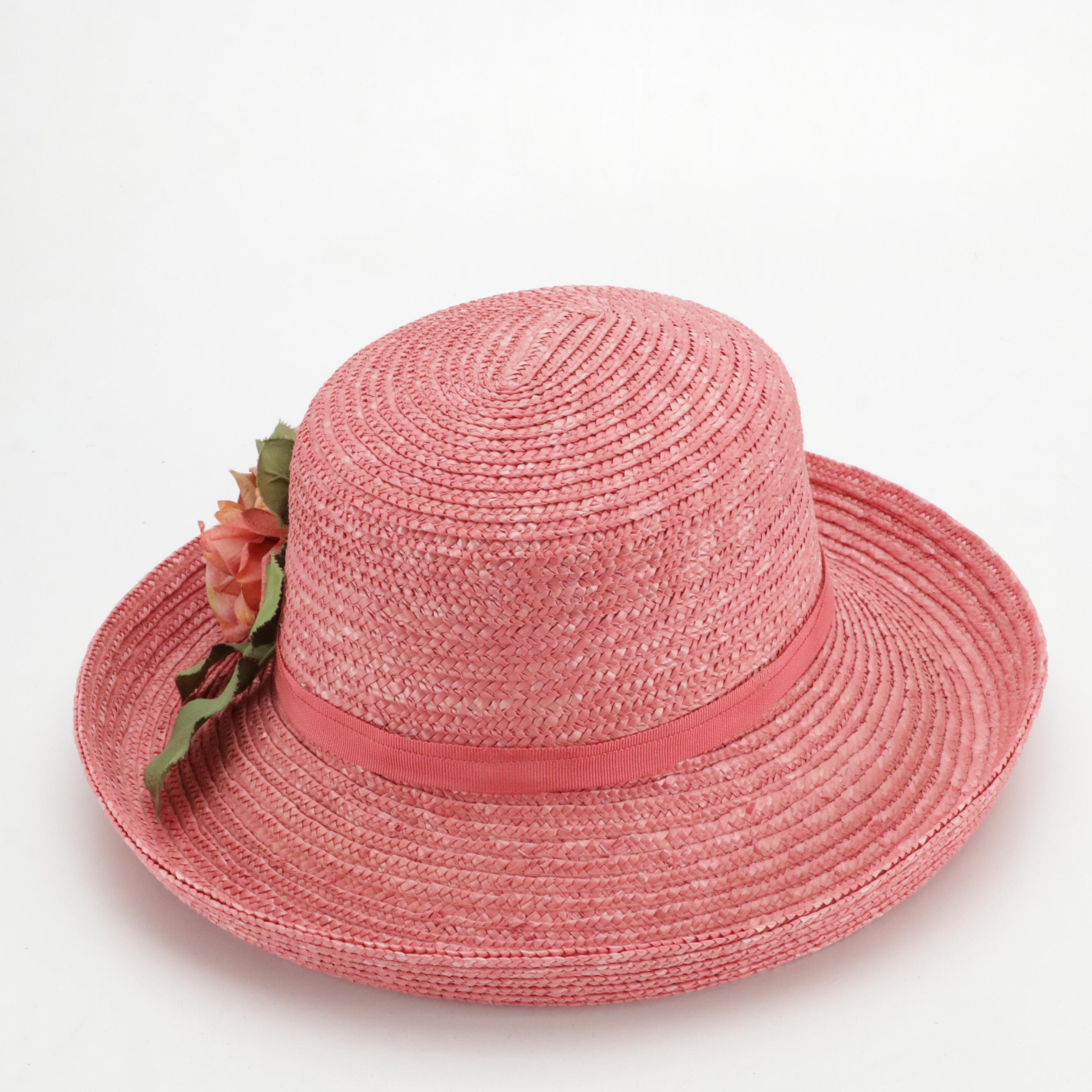 Betmar Pink Straw Rolled Brim Sunhat, Luciano Berni Felted Wool & Other Brim Hat