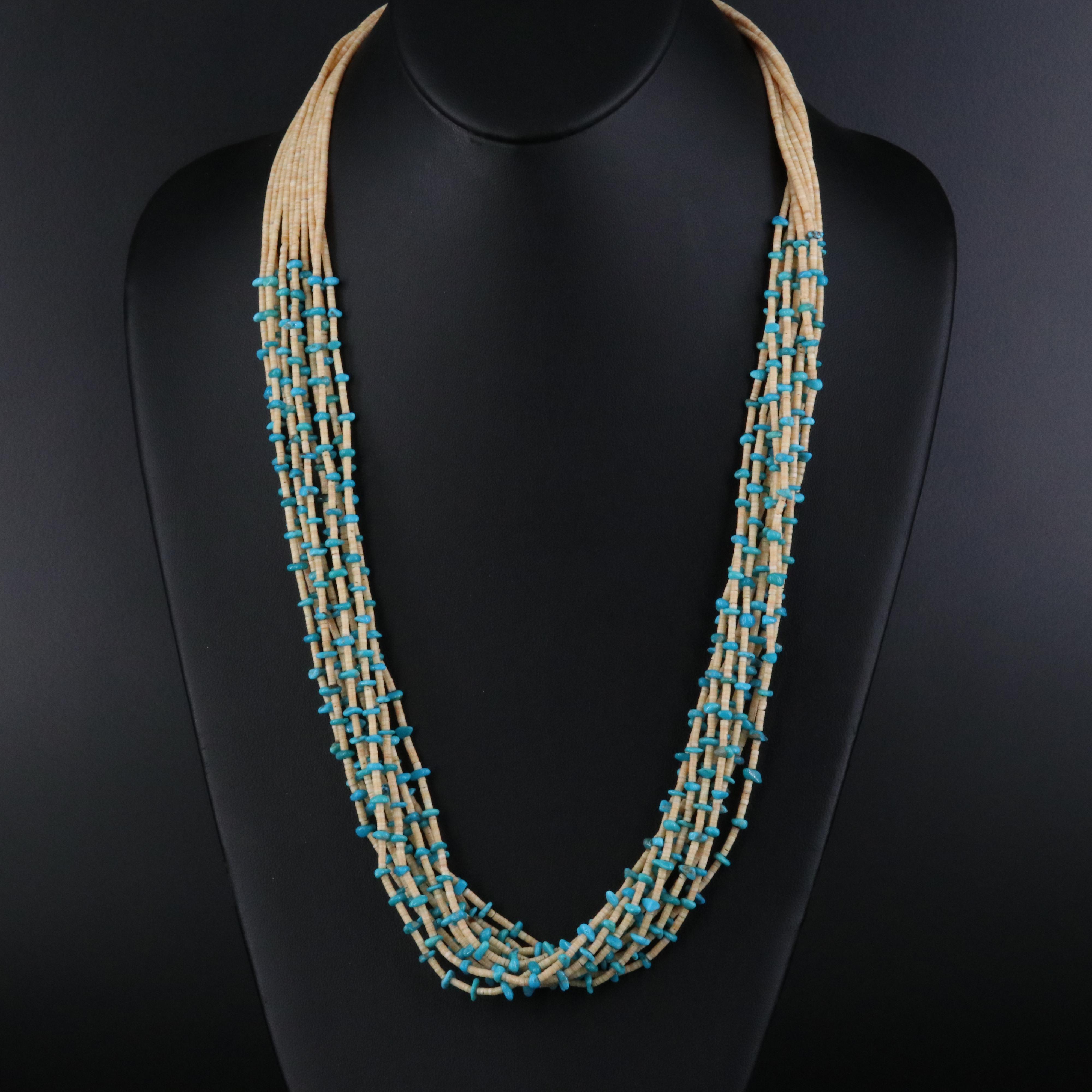 Southwestern Multi-Strand Heishi and Turquoise Necklace