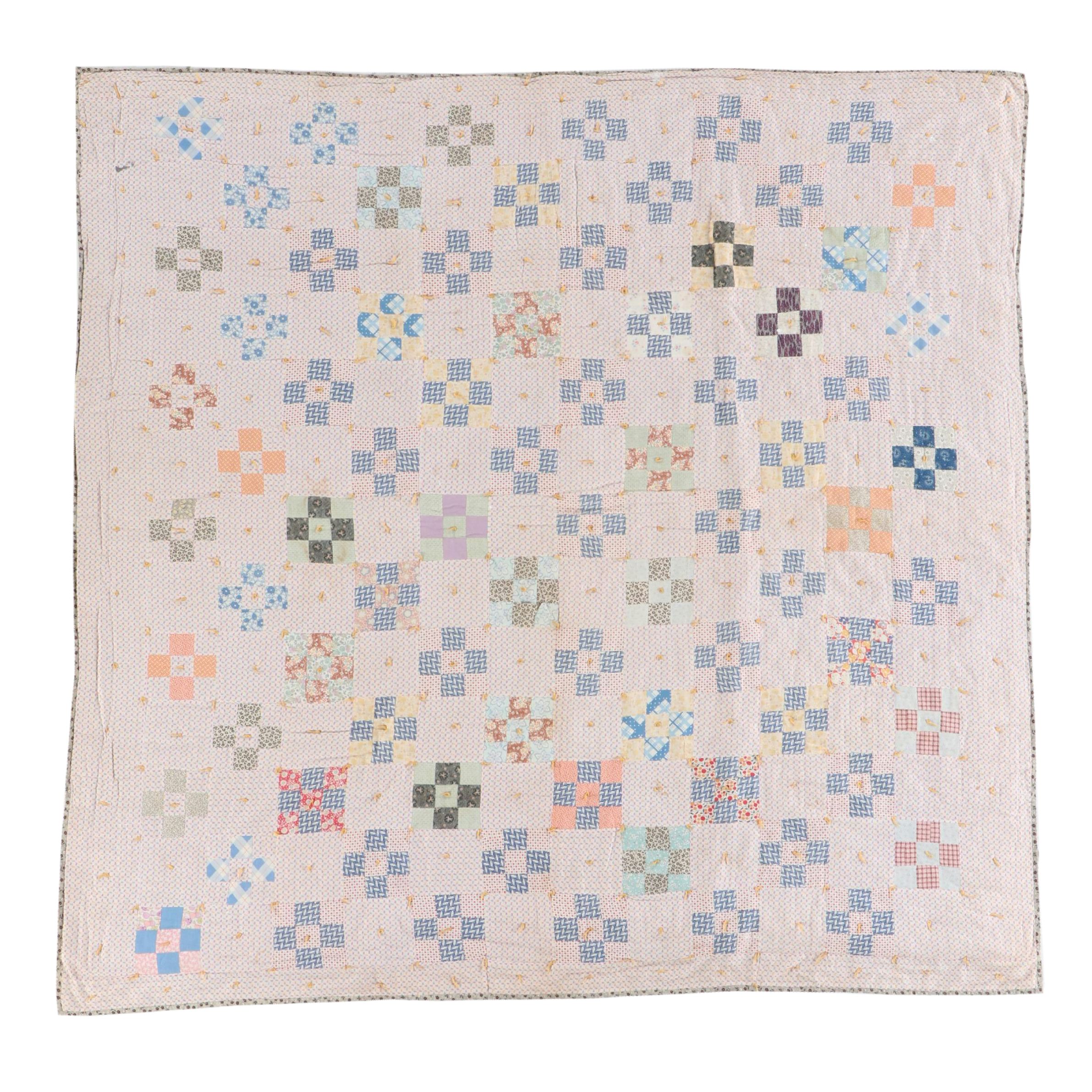 "Disappearing Nine-Patch" Handcrafted Quilt