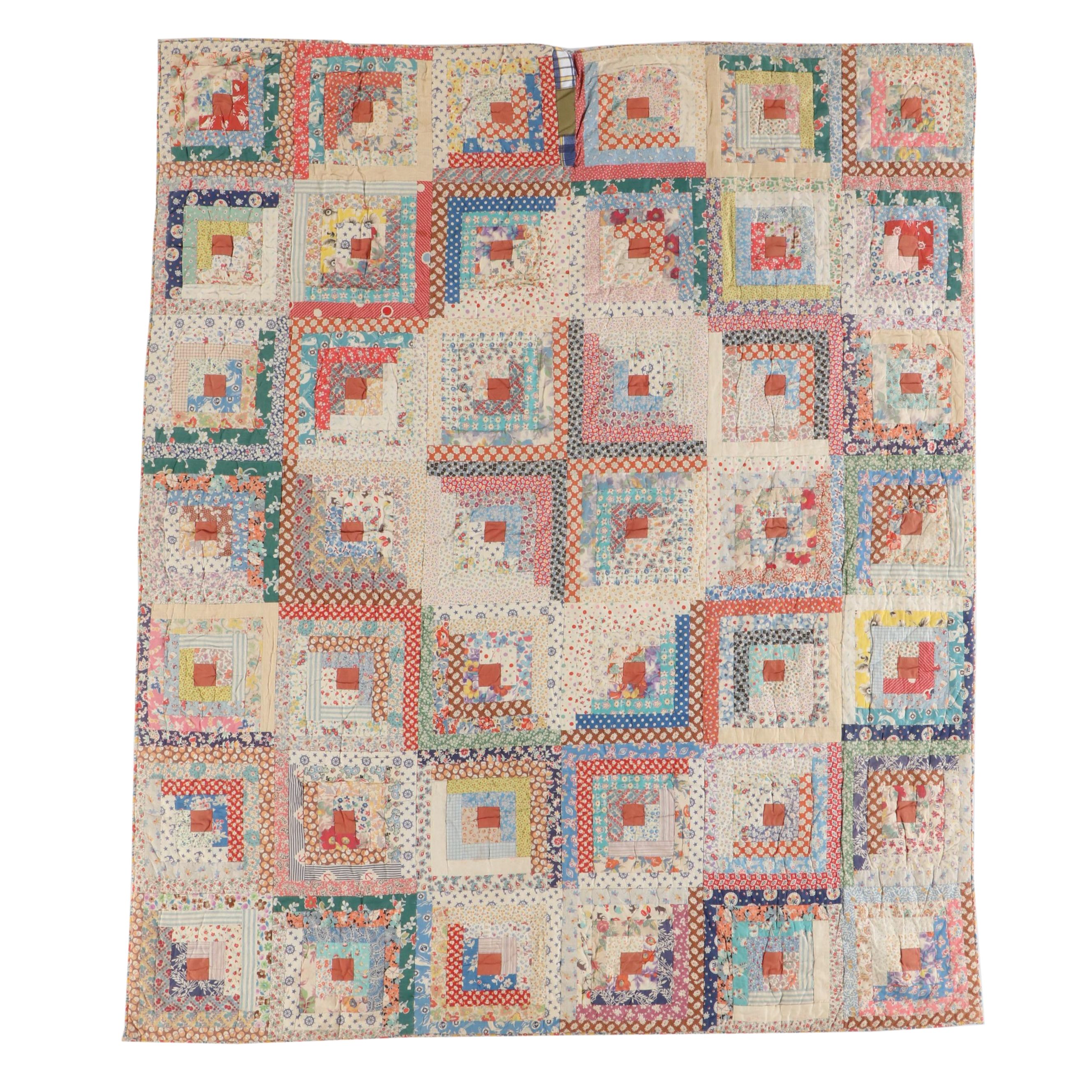 "Log Cabin" Handcrafted Quilt