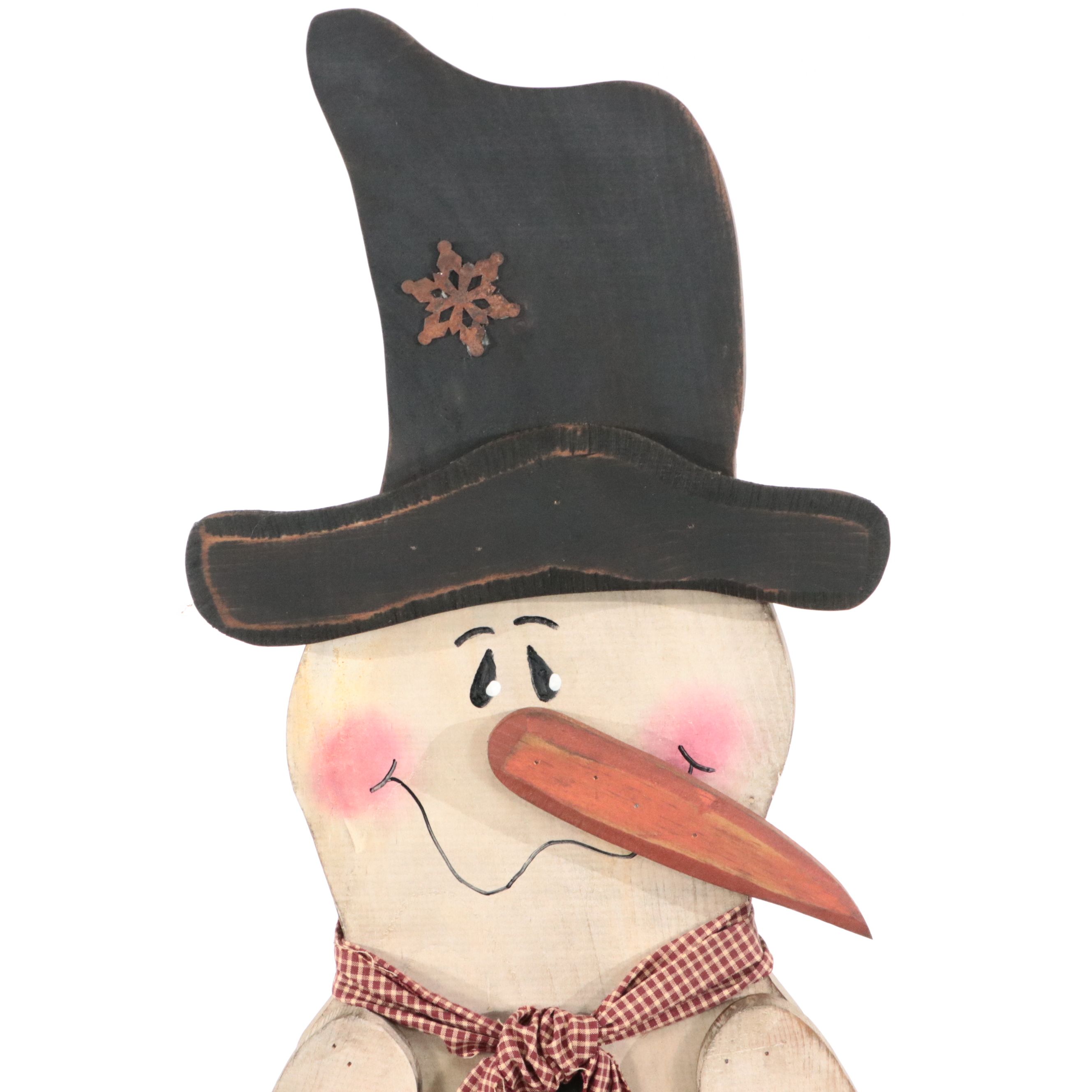 Folk Art Style Illuminated Snowman and Christmas Trees