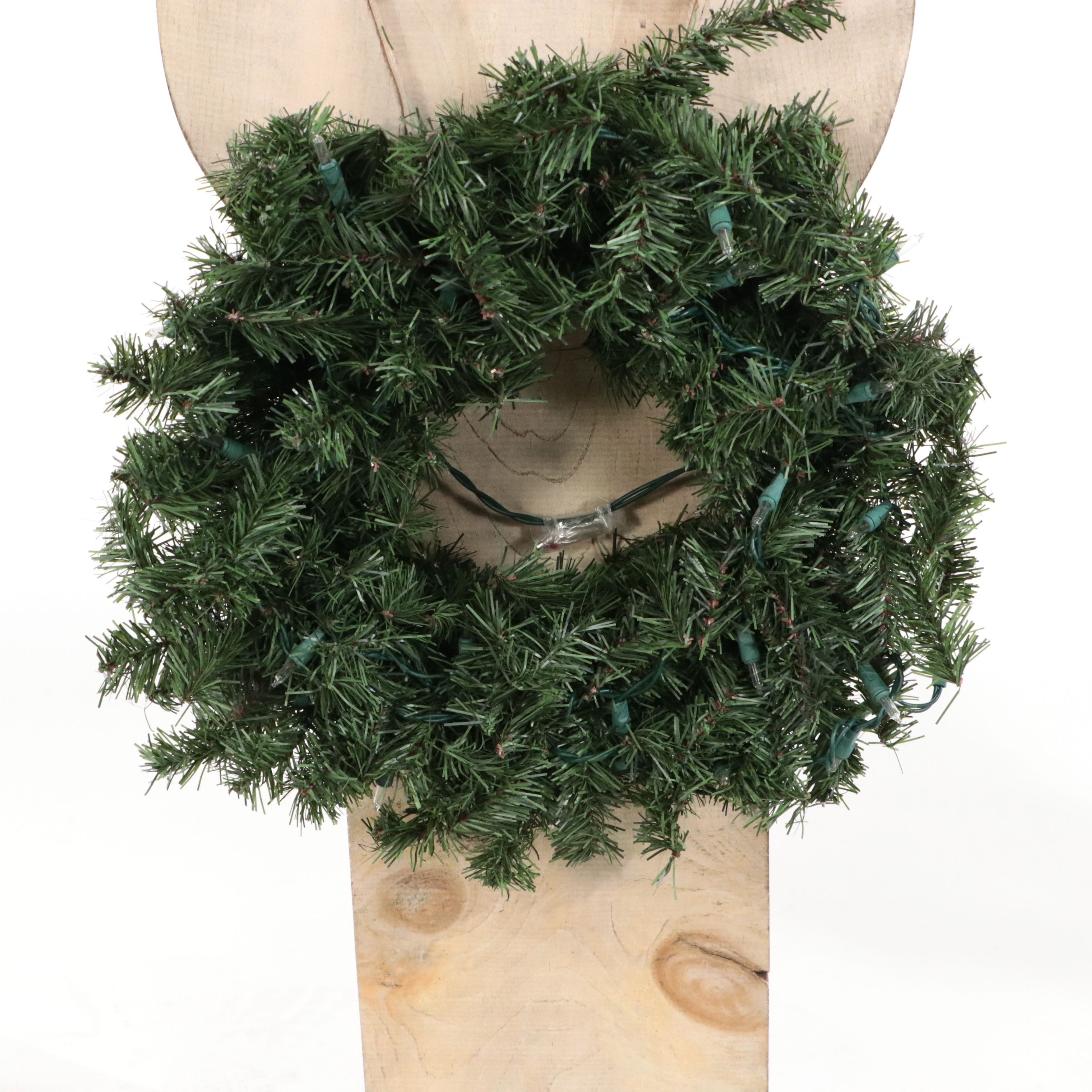 Folk Art Style Illuminated Snowman and Christmas Trees