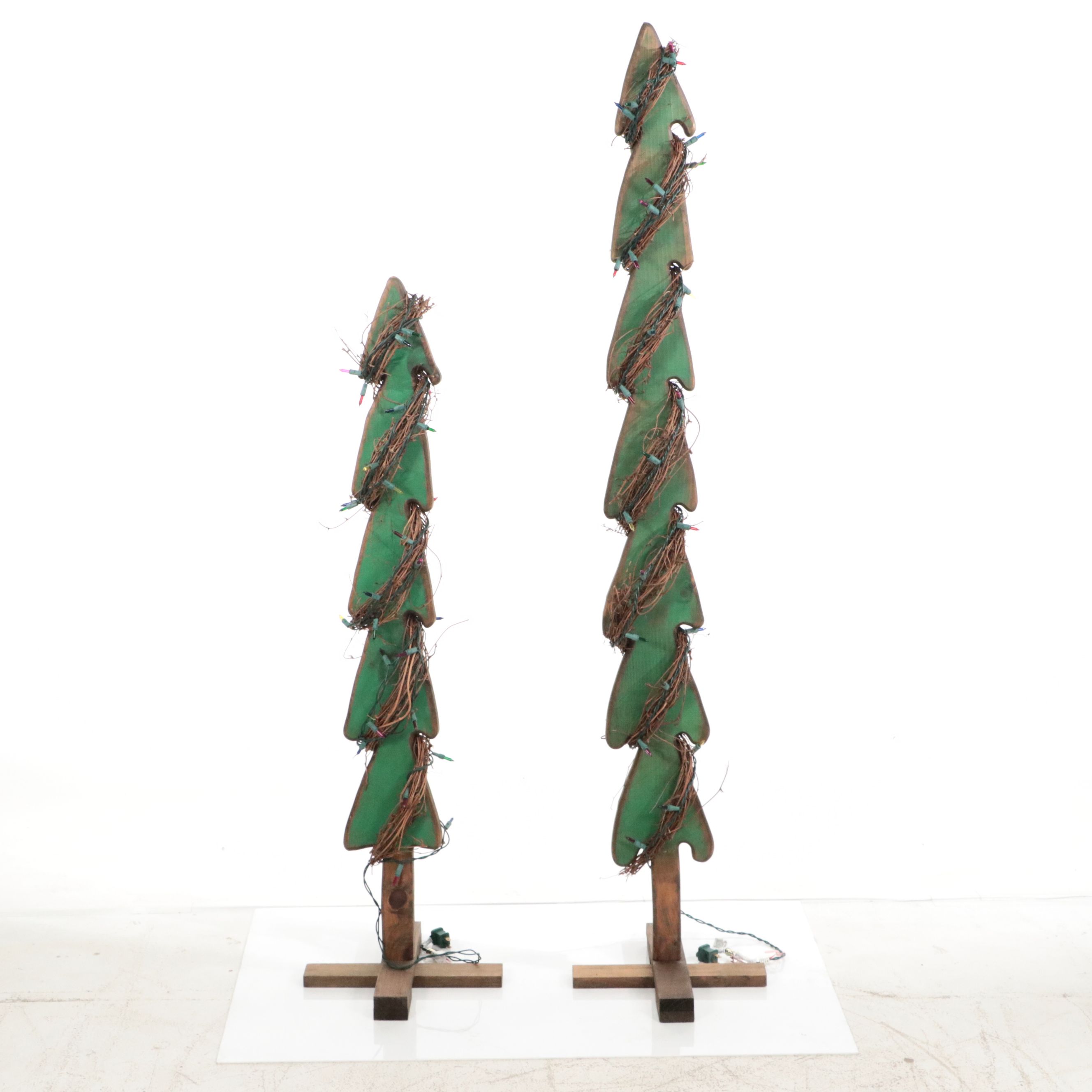 Folk Art Style Illuminated Snowman and Christmas Trees