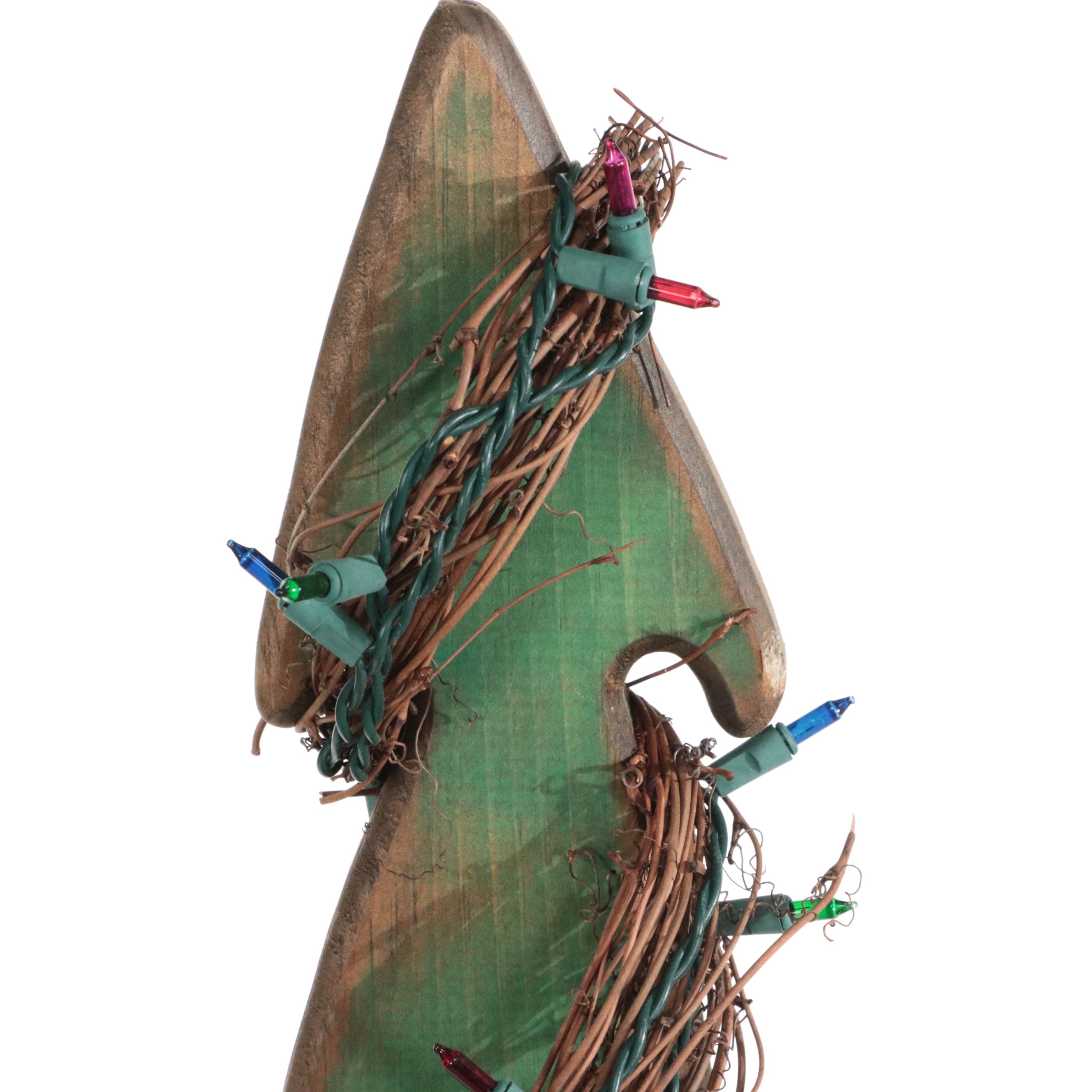 Folk Art Style Illuminated Snowman and Christmas Trees