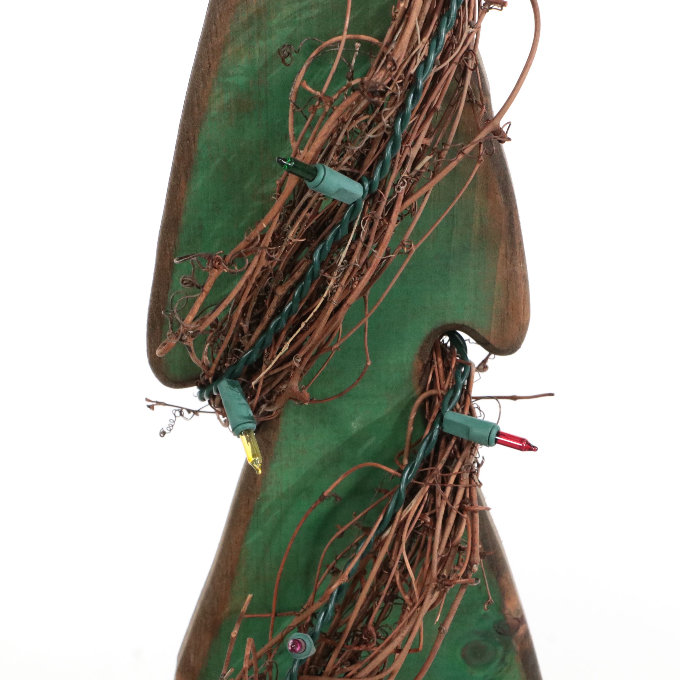 Folk Art Style Illuminated Snowman and Christmas Trees