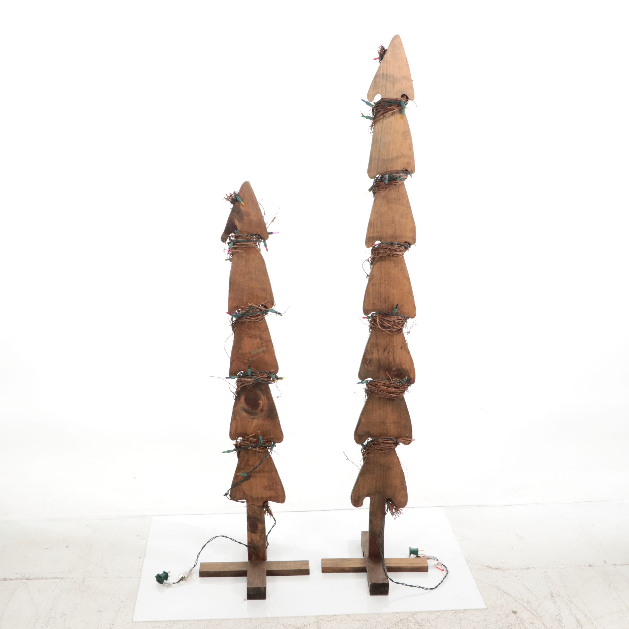 Folk Art Style Illuminated Snowman and Christmas Trees