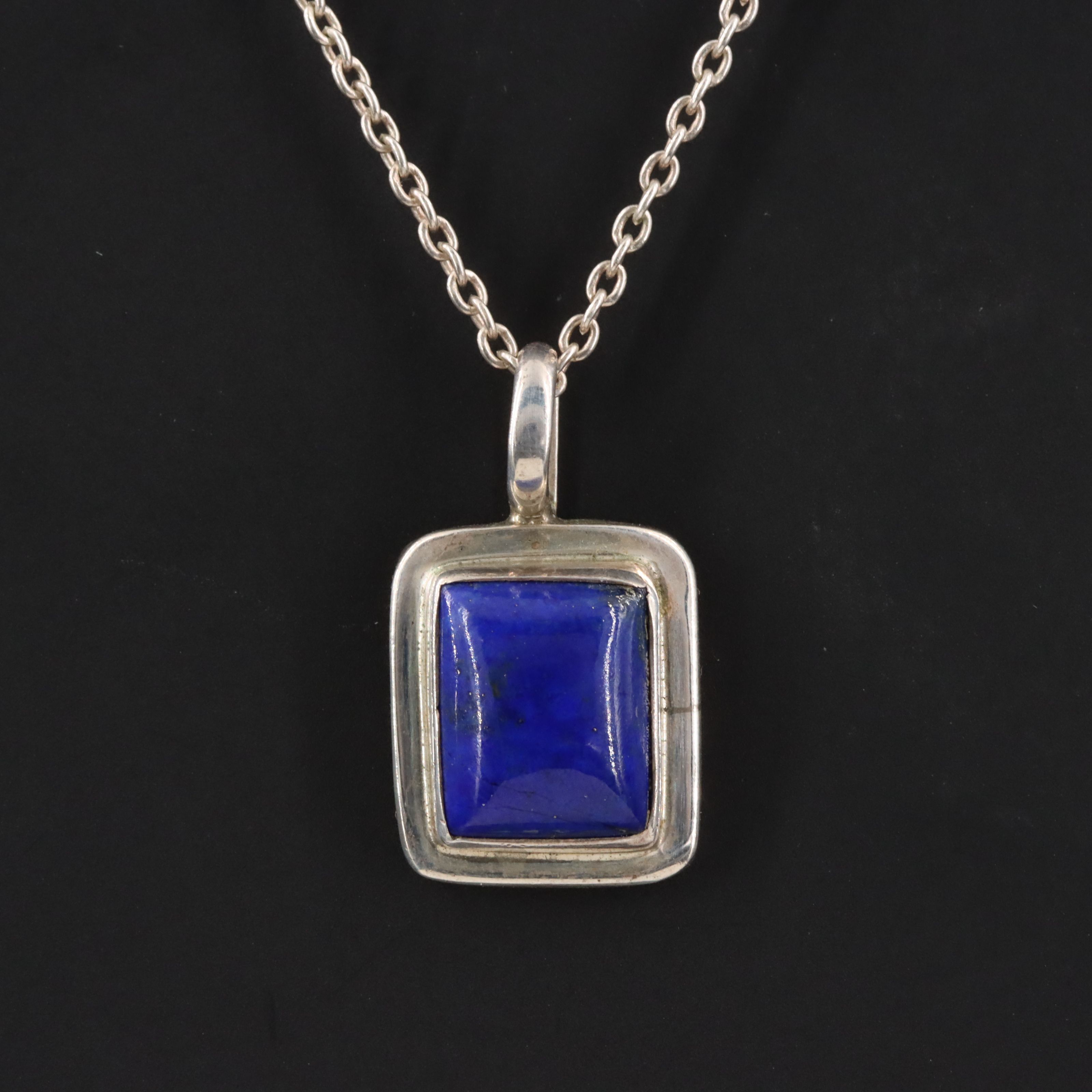 Southwestern Signed Sterling Lapis Lazuli Pendant Necklace