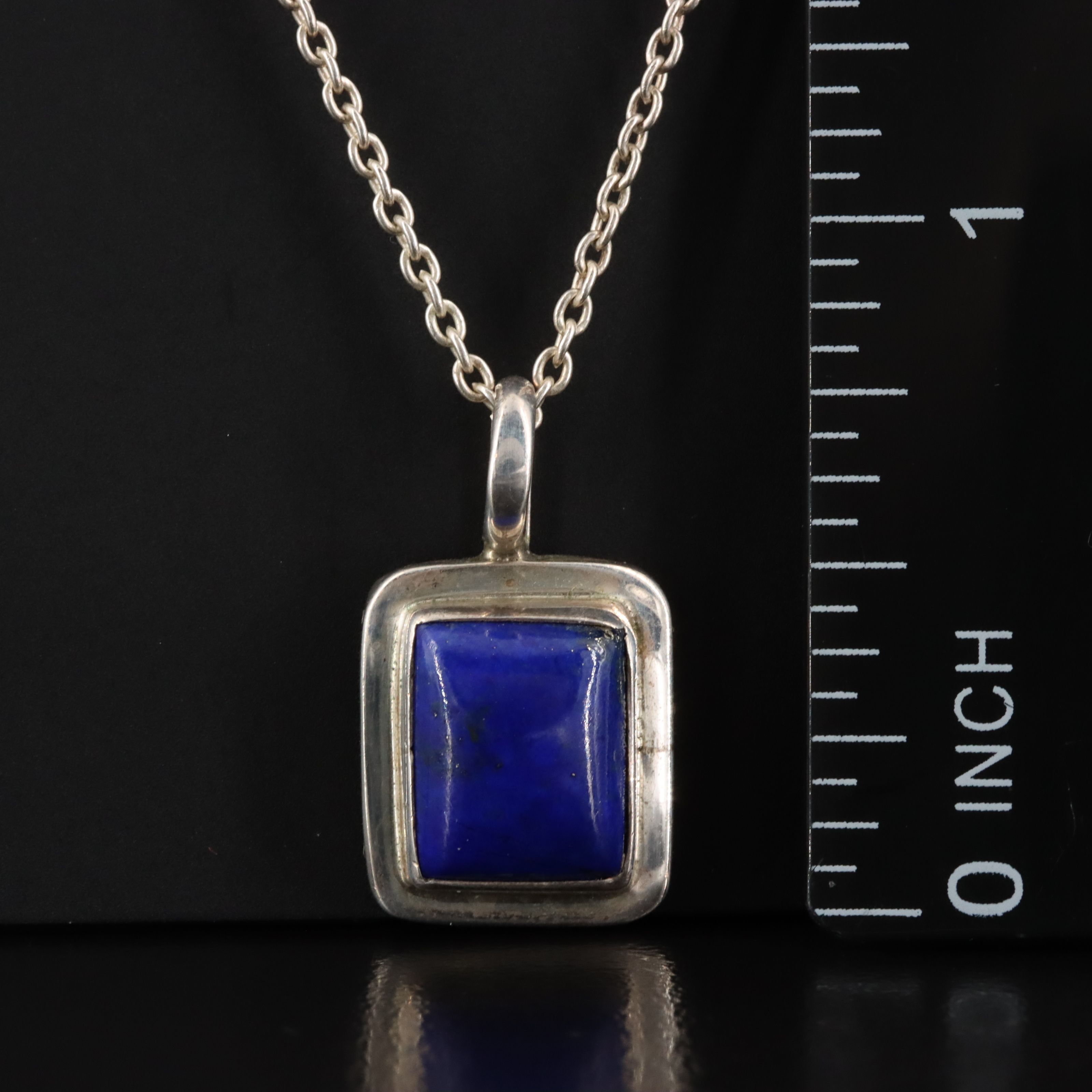 Southwestern Signed Sterling Lapis Lazuli Pendant Necklace