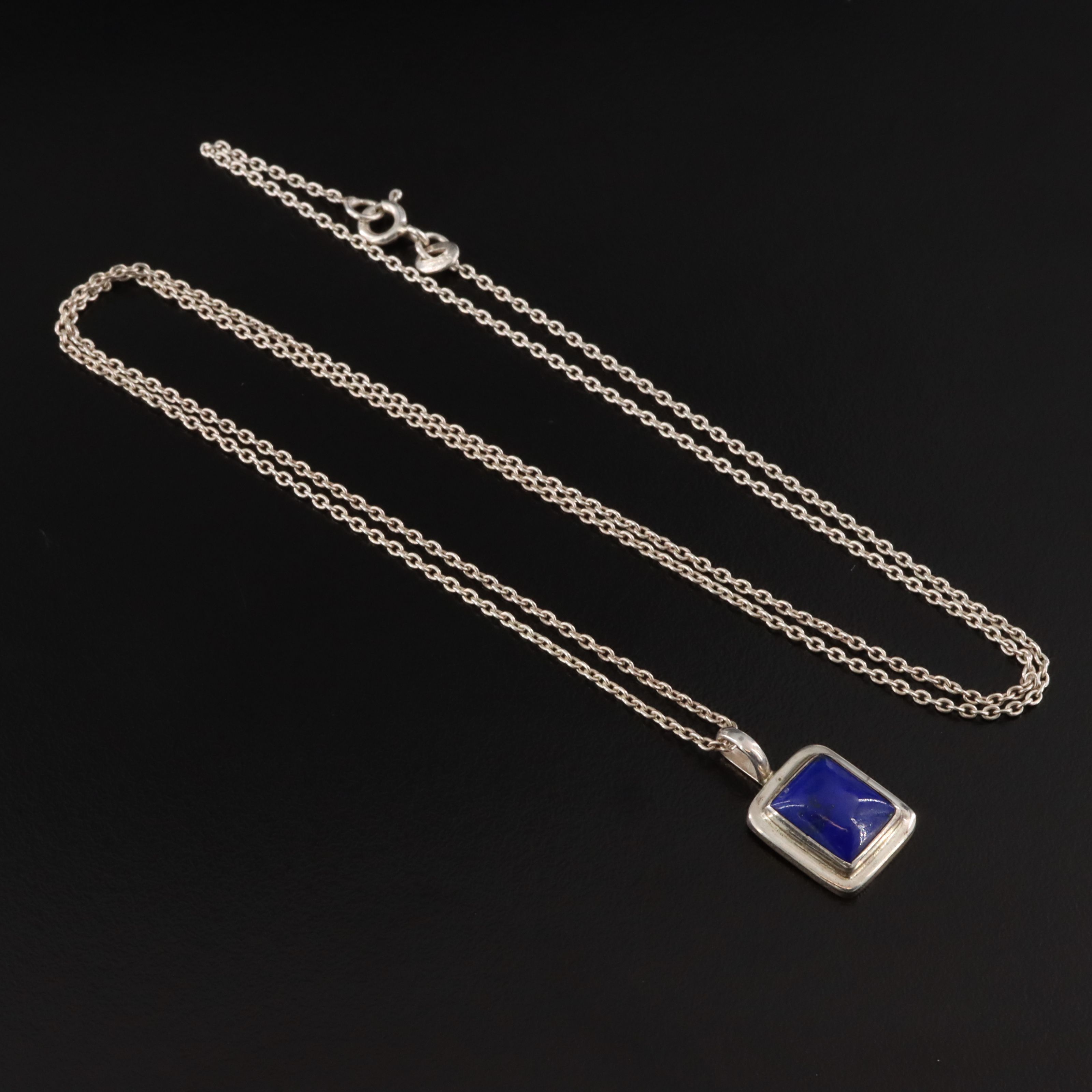 Southwestern Signed Sterling Lapis Lazuli Pendant Necklace