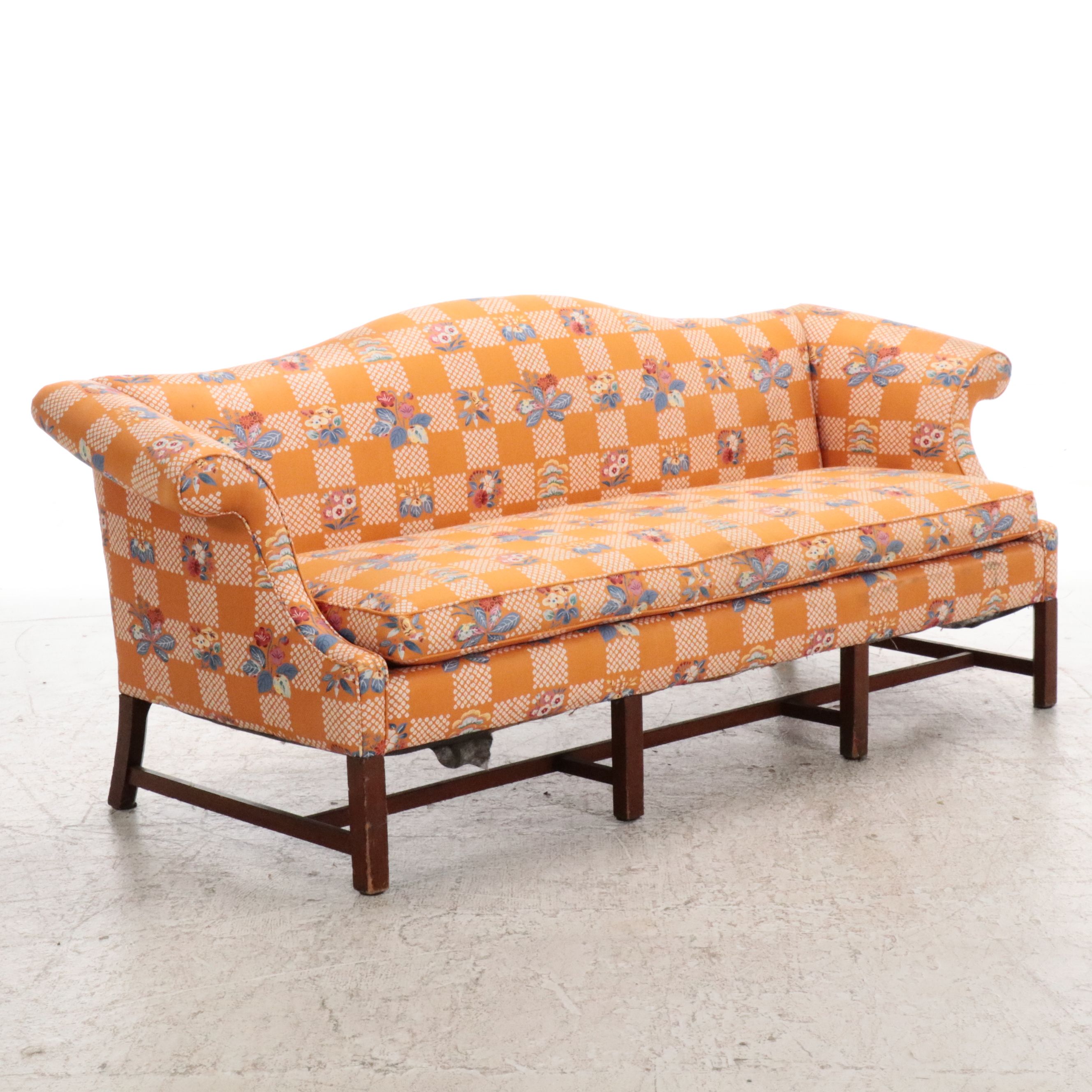 Chippendale Style Upholstered Camelback Sofa
