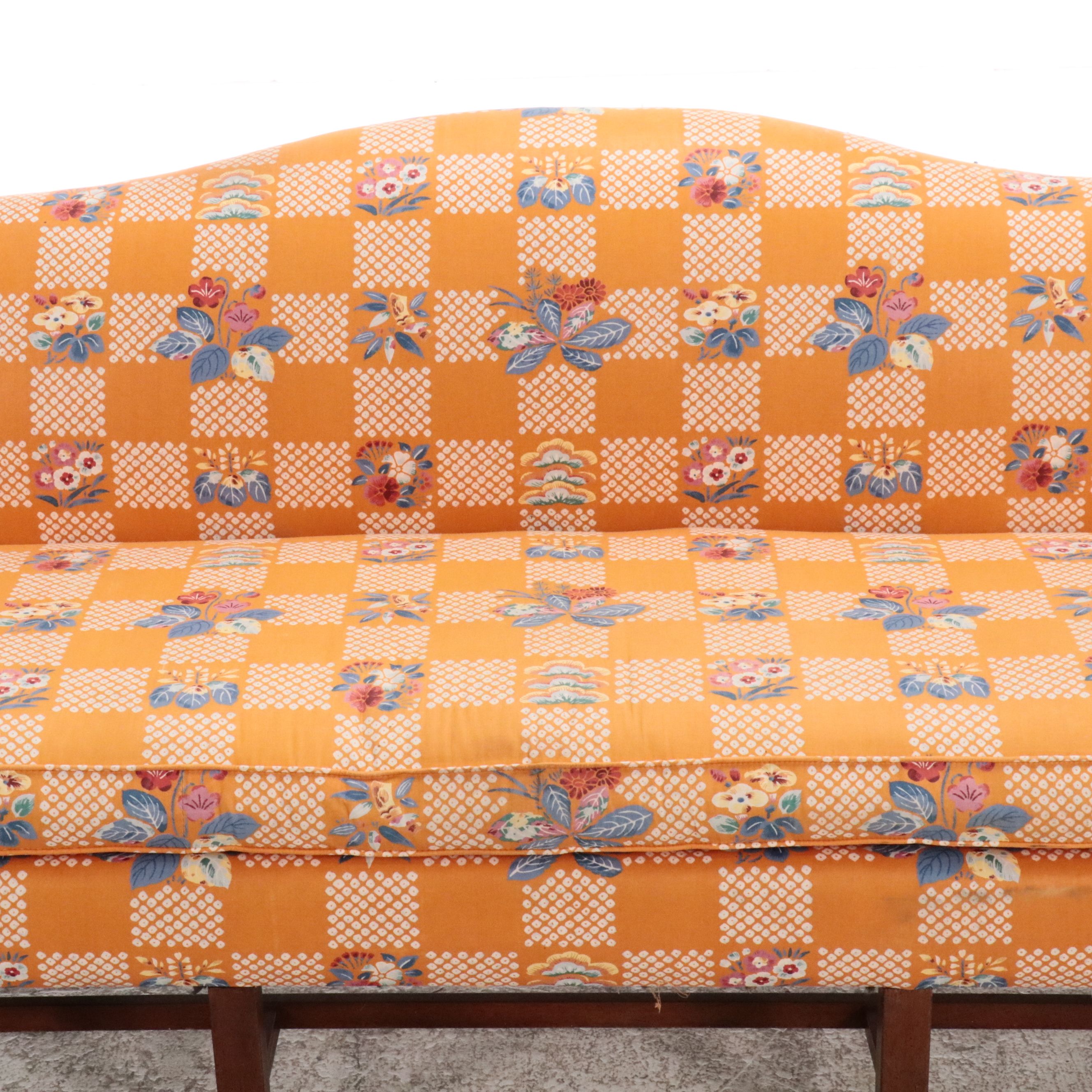 Chippendale Style Upholstered Camelback Sofa