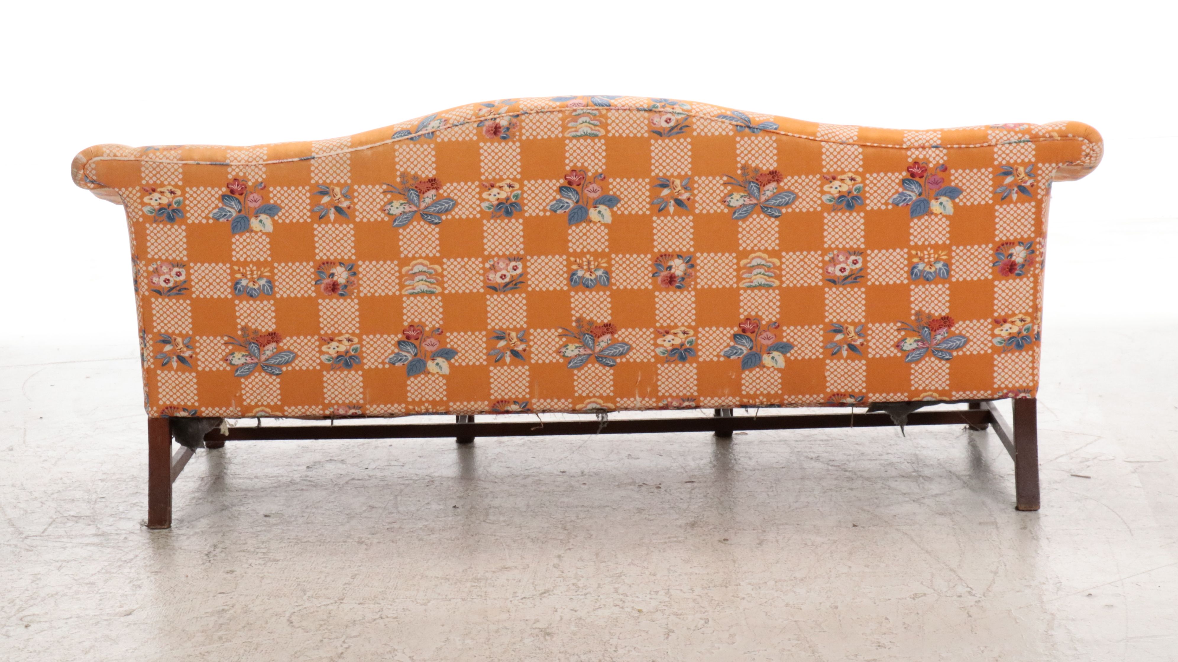 Chippendale Style Upholstered Camelback Sofa