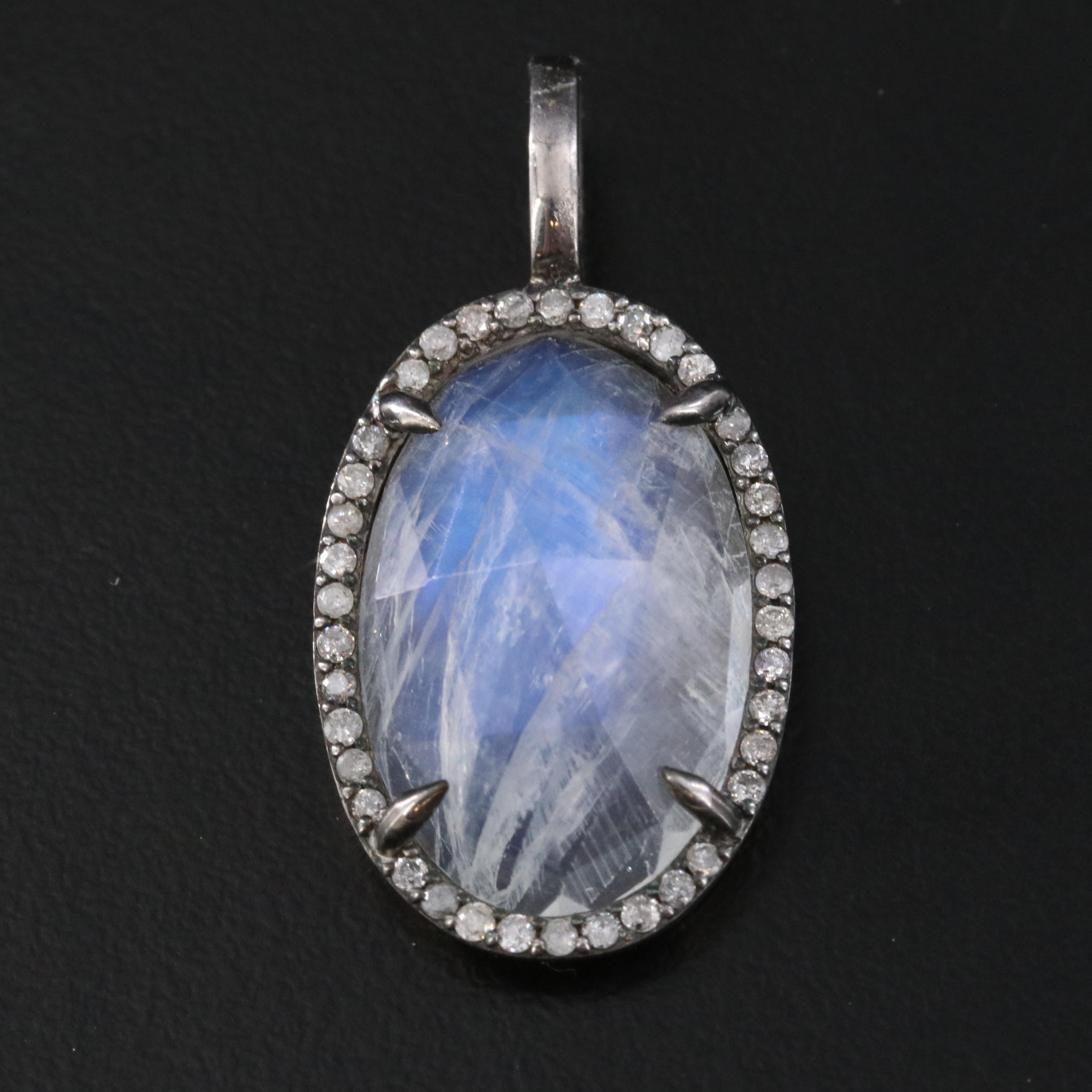 Sterling Diamond, Pink Opal and Moonstone Pendants Featuring Sheryl Lowe