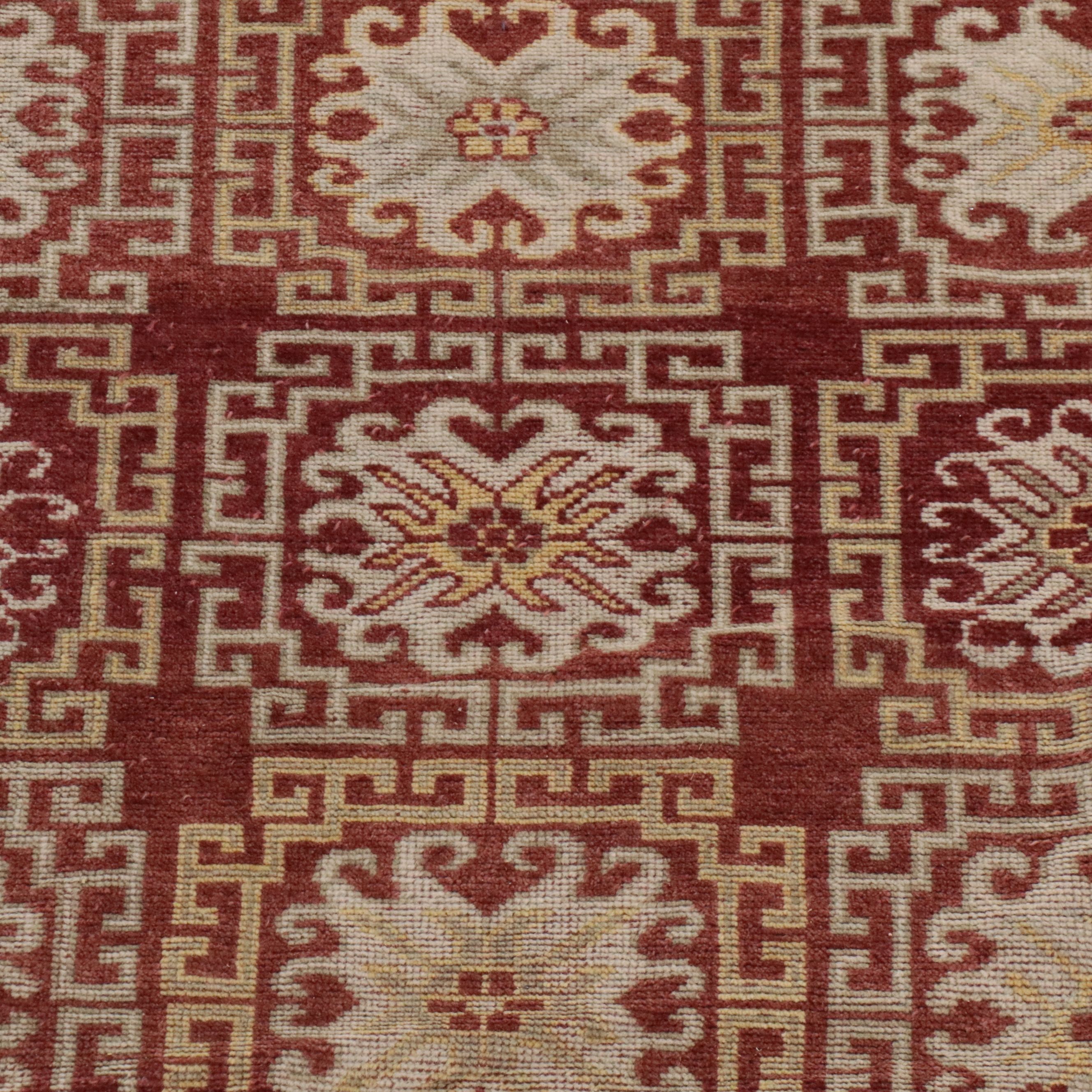 6' x 8'11 Hand-Knotted Tibetan Floral and Geometric Area Rug
