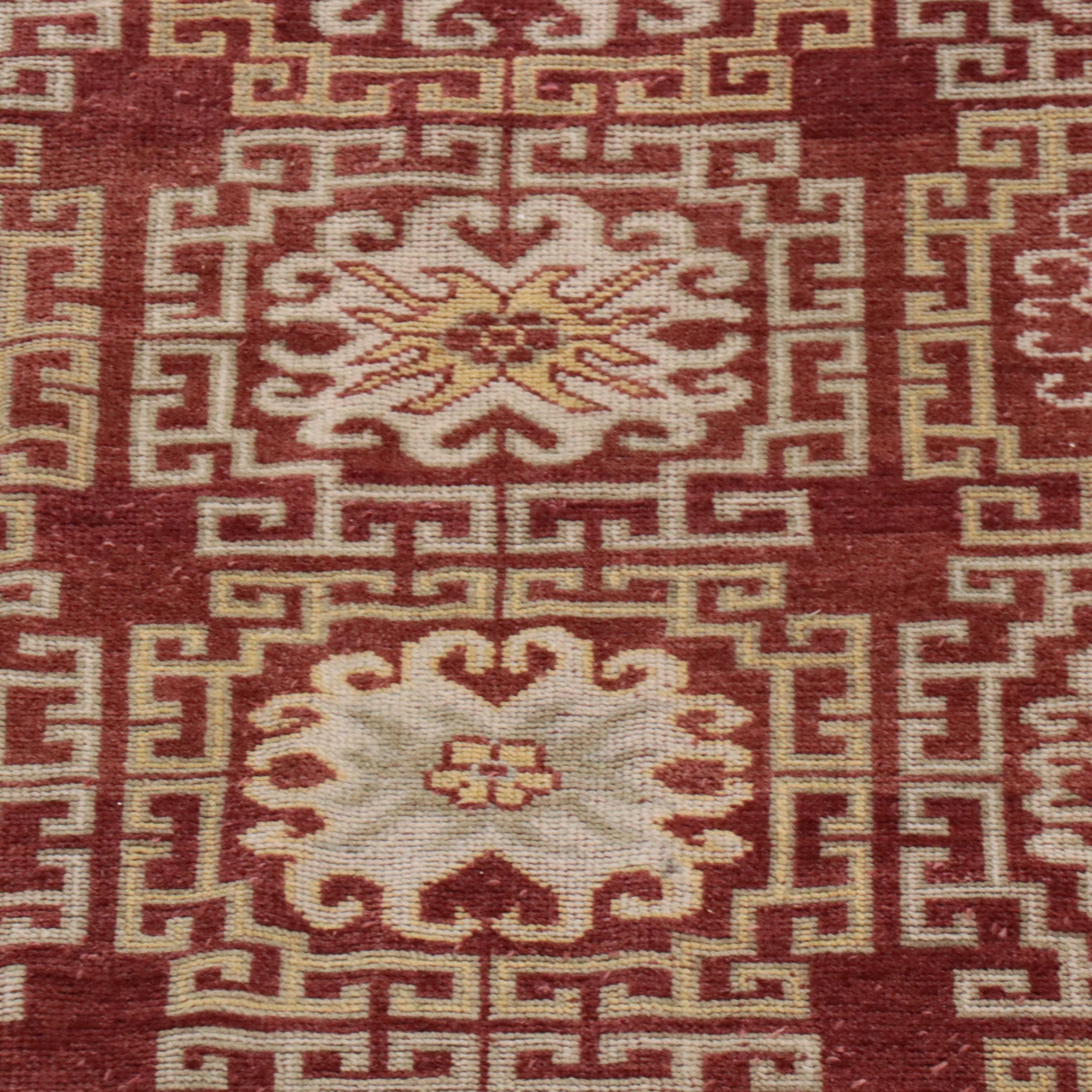 6' x 8'11 Hand-Knotted Tibetan Floral and Geometric Area Rug