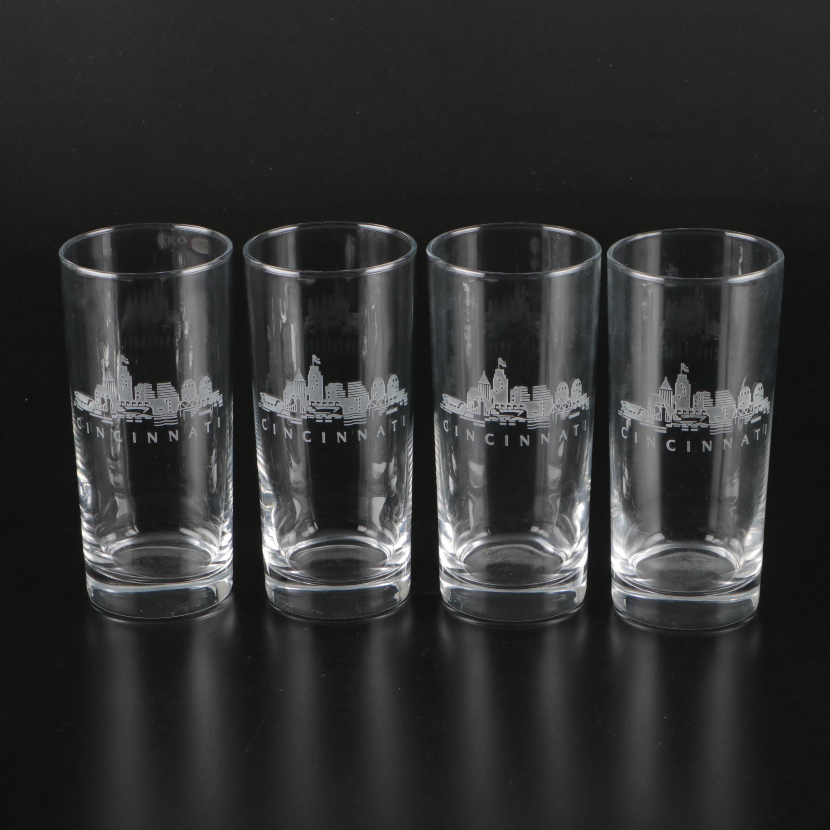 Cincinnati Cityscape Etched Glass Tumblers and Old Fashioned Glasses