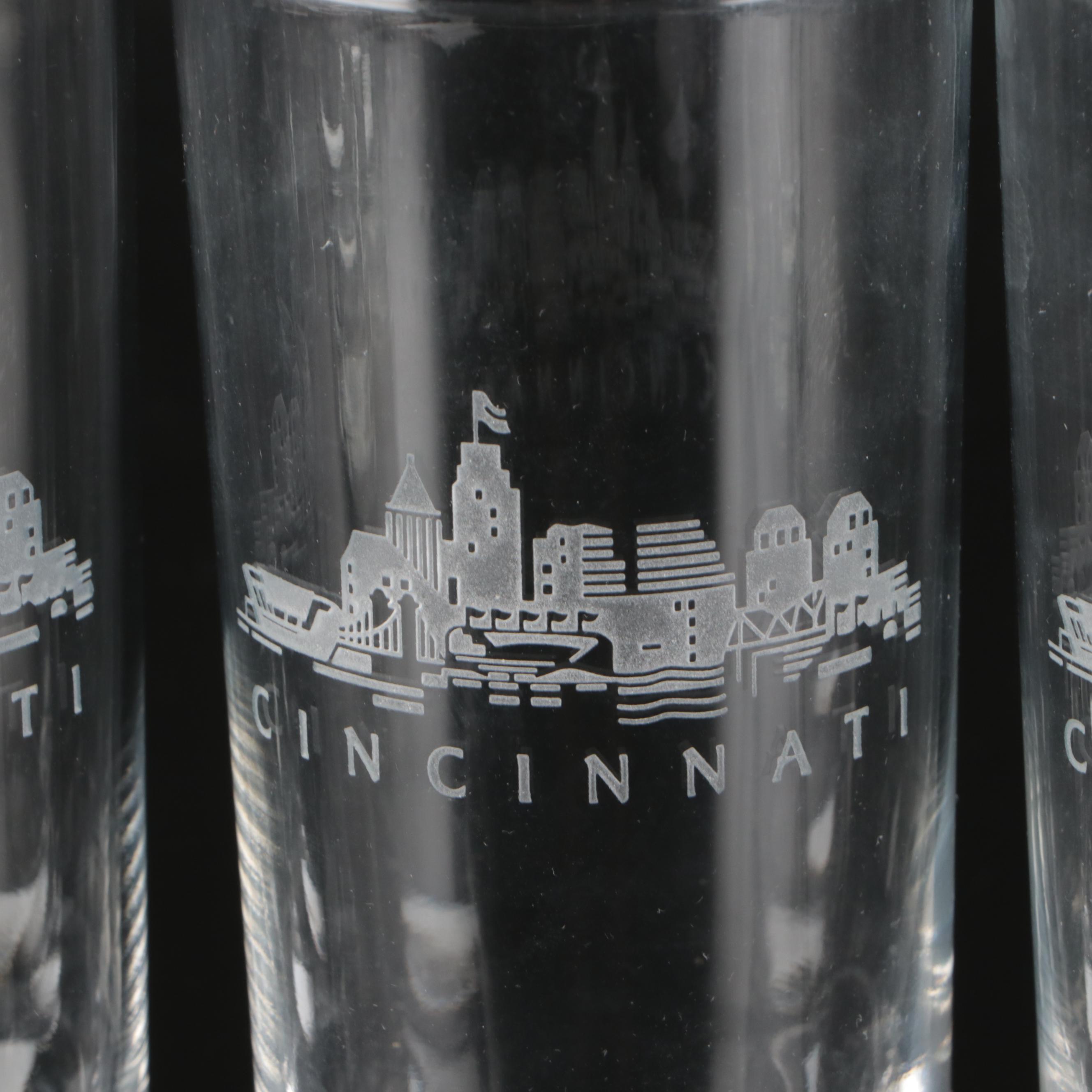 Cincinnati Cityscape Etched Glass Tumblers and Old Fashioned Glasses